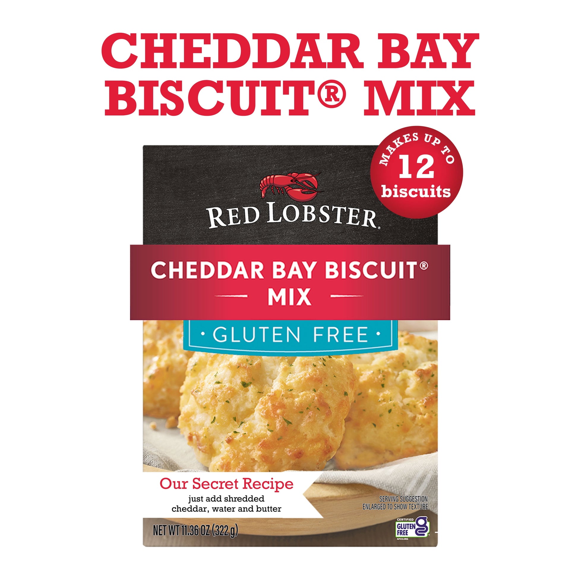(4 Pack) Red Lobster Gluten Free Cheddar Bay Biscuit Mix with Garlic Herb Seasoning, Cheddar Gluten Free Biscuit Mix, 11.36 Oz Box