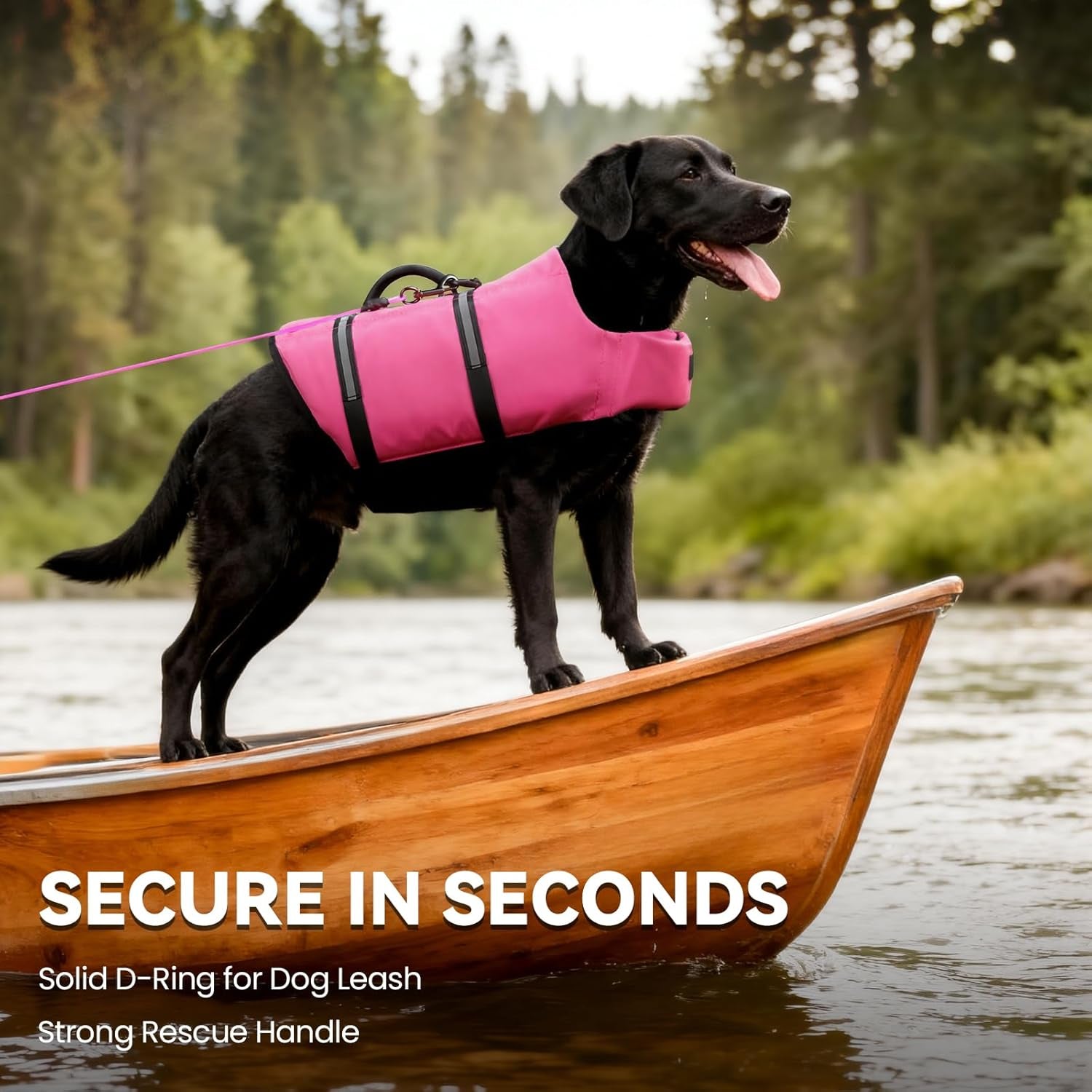 VIVAGLORY Rip Stop Dog Life Vest, Swimming Vest with Handle, Buoyancy for Doggy Puppy, Dog Life Jacket for Swimming & Boating, M, Pink