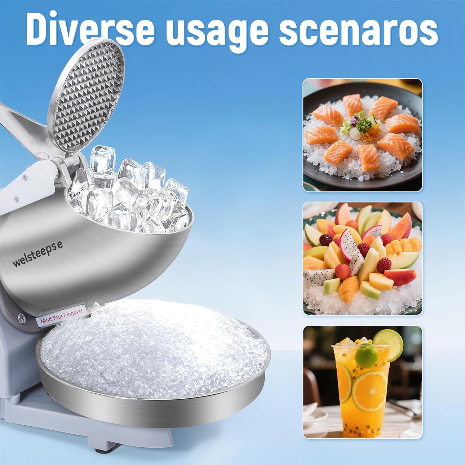 Shaved Ice Machine, Electric Ice Shaver Machine with Stainless Steel Blades, Powerful Snow Cone Machine for Home Kitchen, High Speed Shave Ice Machines for Slushies, Margaritas, Smoothies