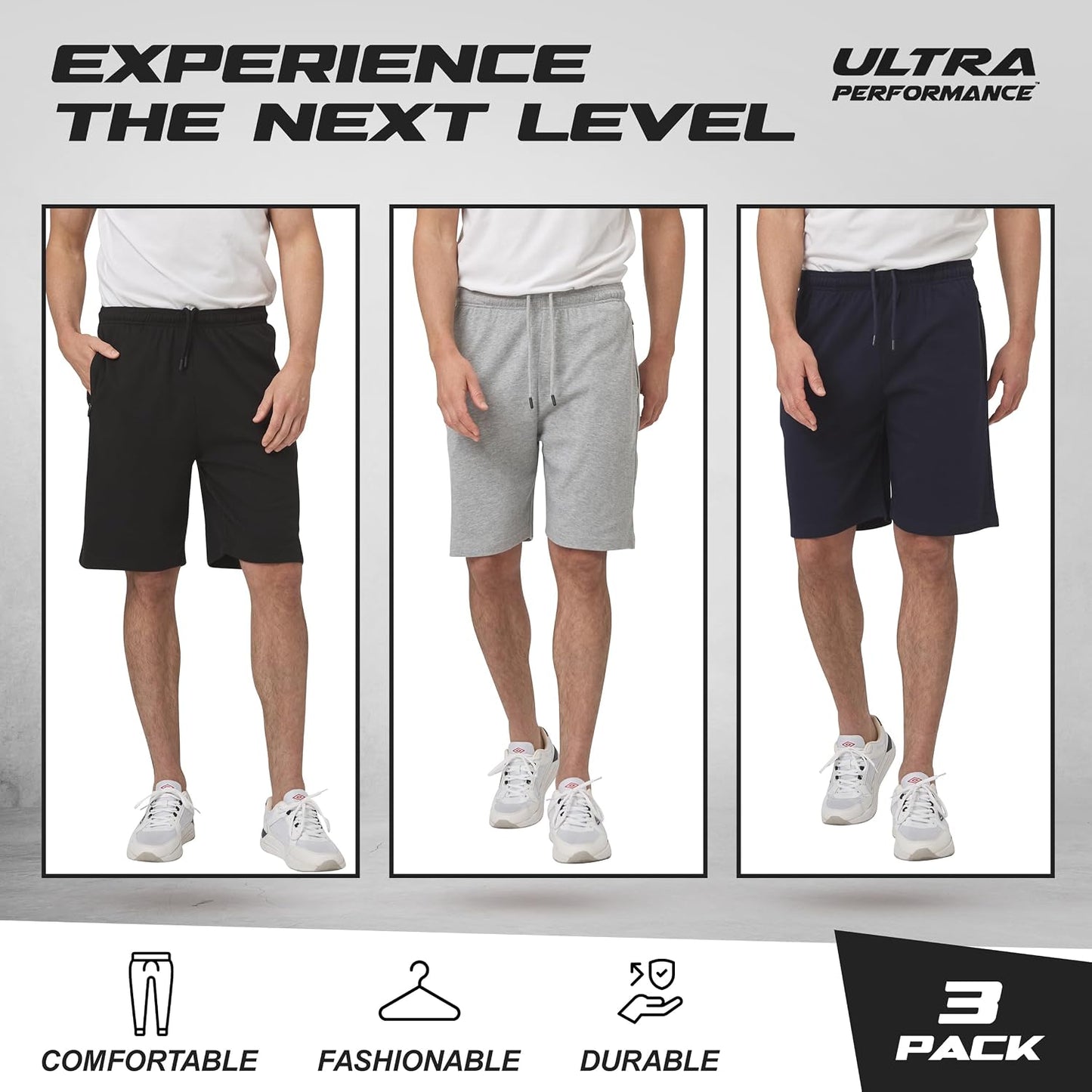 Ultra Performance 3 Pack Mens Shorts Casual Men'S Athletic Short Workout Gym Shorts for Men with Zipper Pockets, Small - 5X