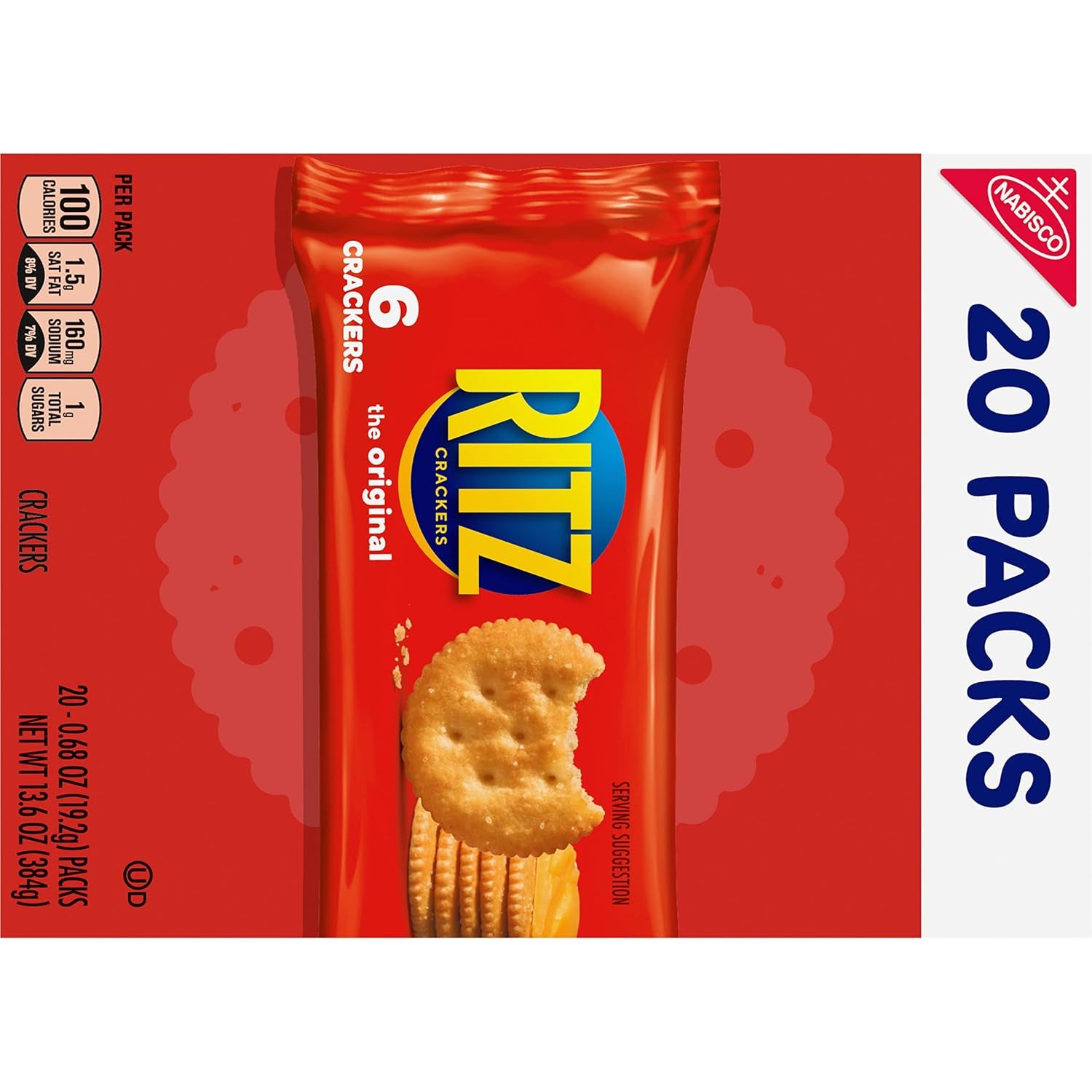RITZ Original Crackers, 20 Snack Packs (6 Crackers per Pack)