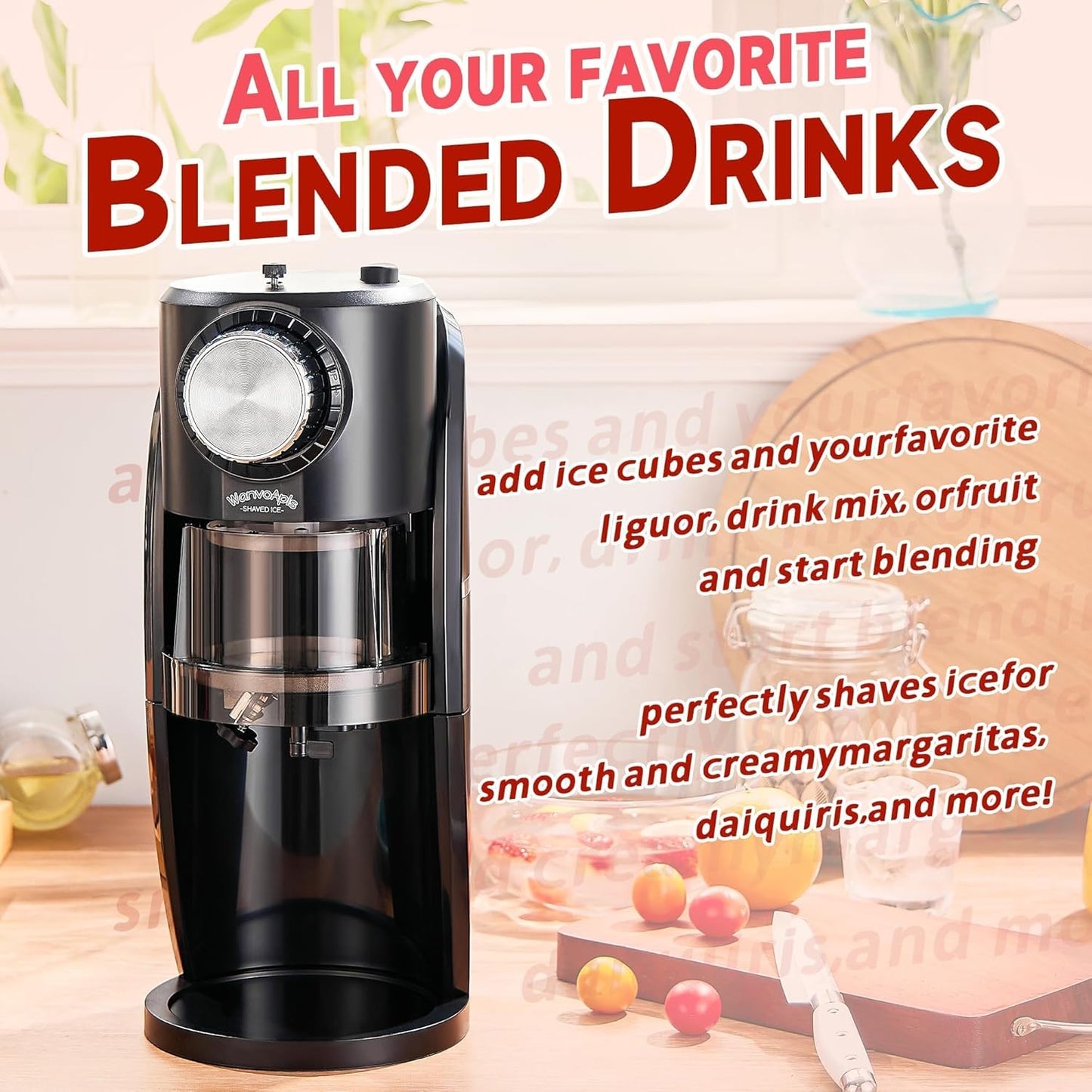 Shaved Ice Machine - Snow Cone Machine Equipped with Stainless Steel Blade Adjustment Knob to Freely Adjust the Thickness of the Snowflakes and 2 Reusable Plastic Ice Mold Cup