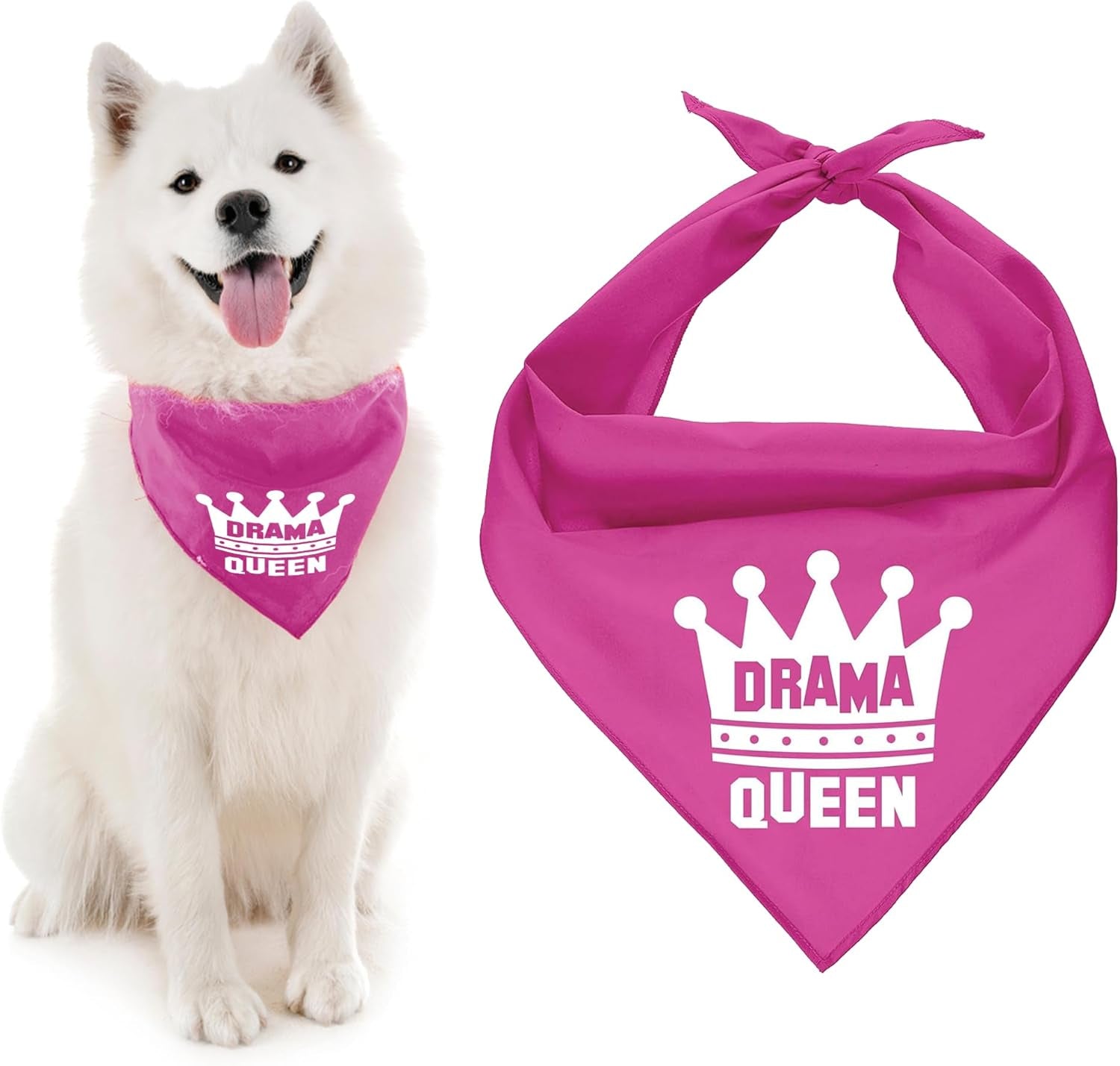 Parisian Pet Pink Dog Bandanas - Adjustable Drama Queen Puppy Bandana - Girl Dog Accessories - Breathable and Stylish Dogs Kerchief - Triangle Pet Scarves - Small Dogs Bandana - Bib for Pets