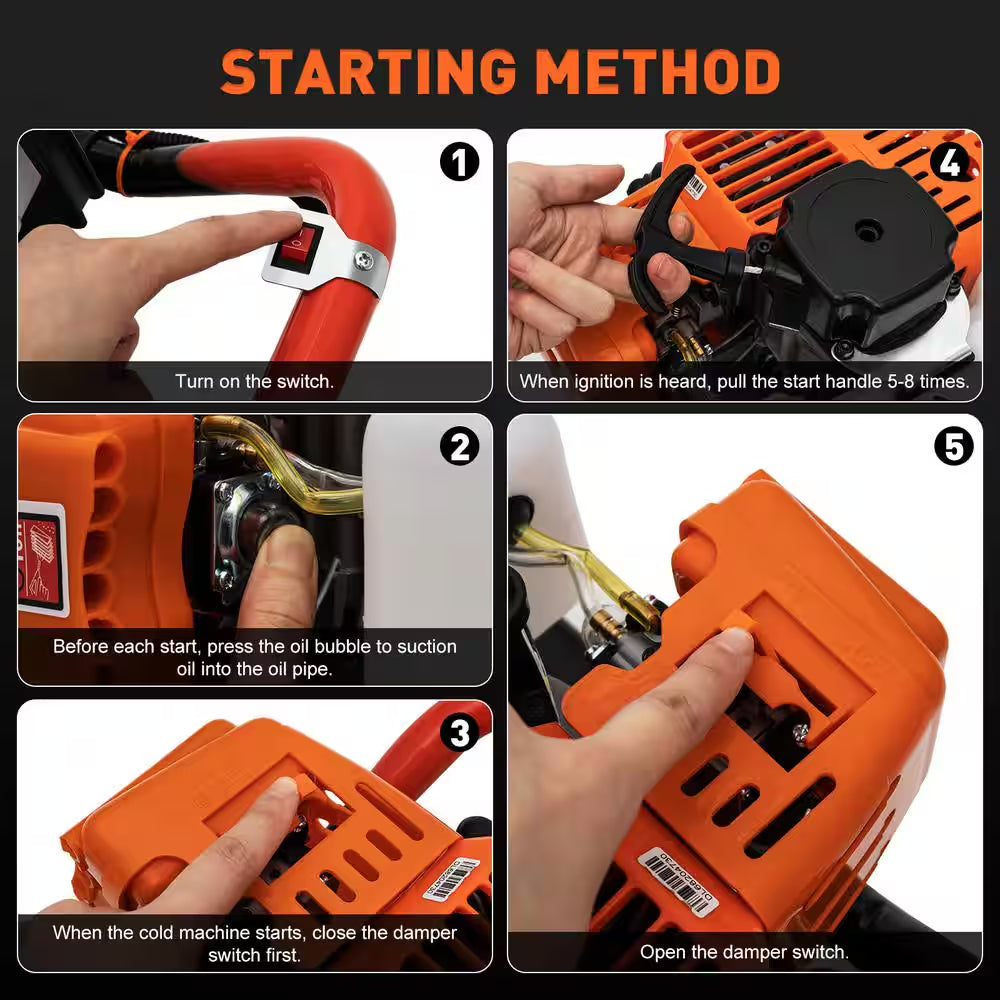 52 Cc Gasoline Engine Single-Cylinder 2-Stroke Post Hole Digger with 4 In./6 In./8 In. Bits