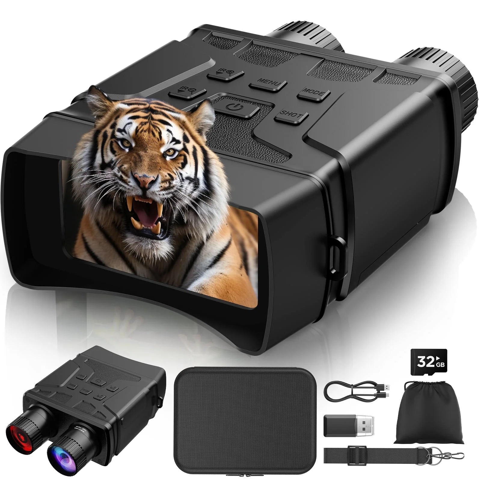 BEBANG Night Vision Goggles, 7 Level Infrared Digital Night Vision Binoculars 32GB HD Photo and Video Capture, Type-C Rechargeable