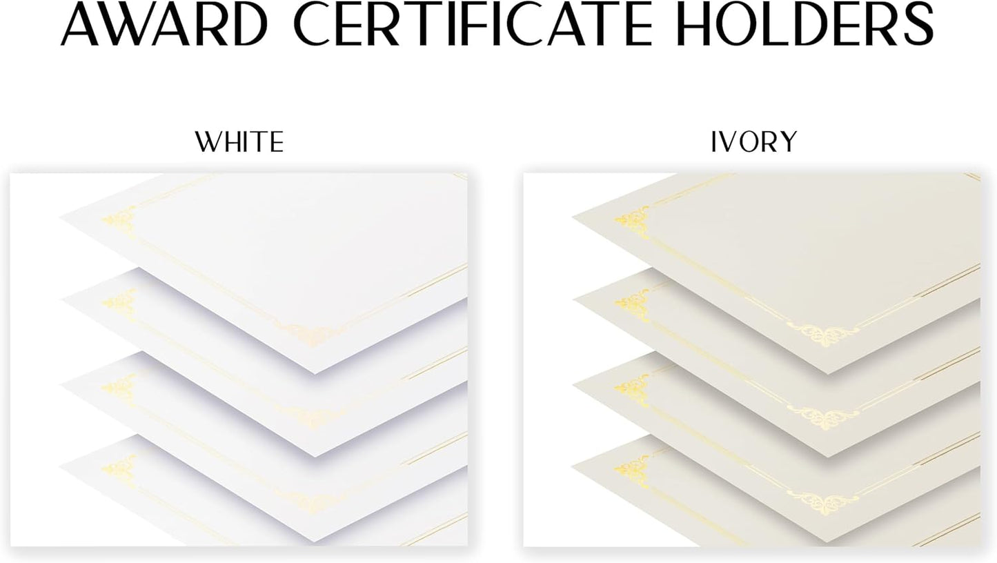 Better Office Products 25 Pack White Certificate Holders, Diploma Holders, Document Covers with Gold Foil Border, for Letter Size Paper, 25 Count, White