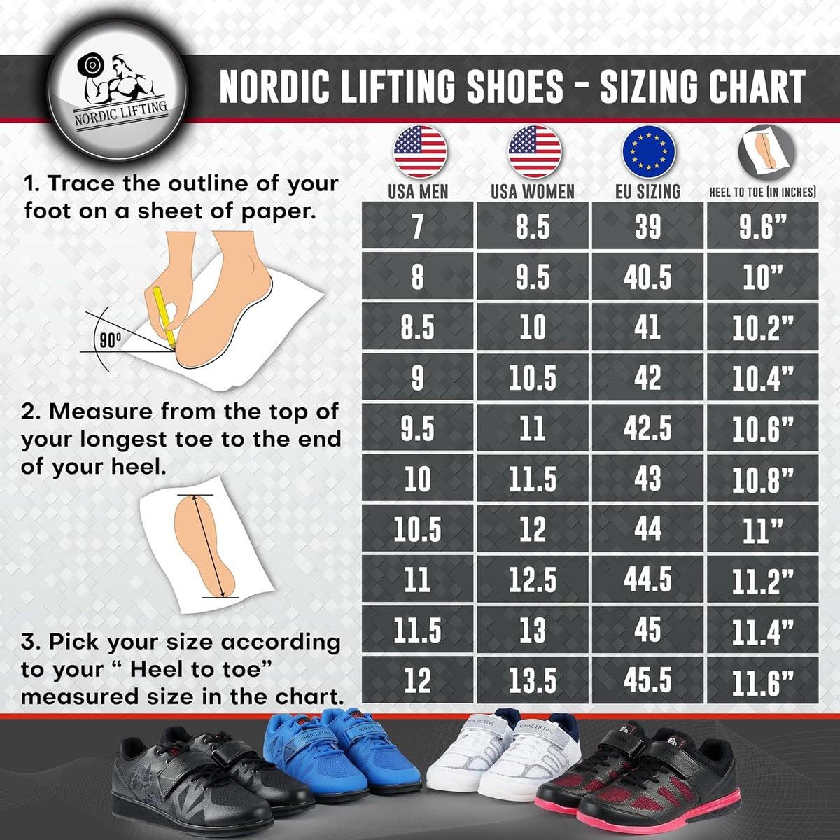 Nordic Lifting MEGIN Deadlift Shoes - Elevated Heel Gym Footwear for Powerlifting, Weightlifting & Strength Training - Non-Slip Sole Lifting Shoes for Men