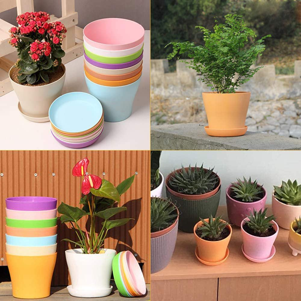 8Pcs Colorful Plastic Flower Pots Plastic Mini Nursery Pots Small Thick Plastic Plant Pots Nursery Seedling Planter Garden Flower Pot Container with Pallet/Trays for Flower, Succulent, Cactus