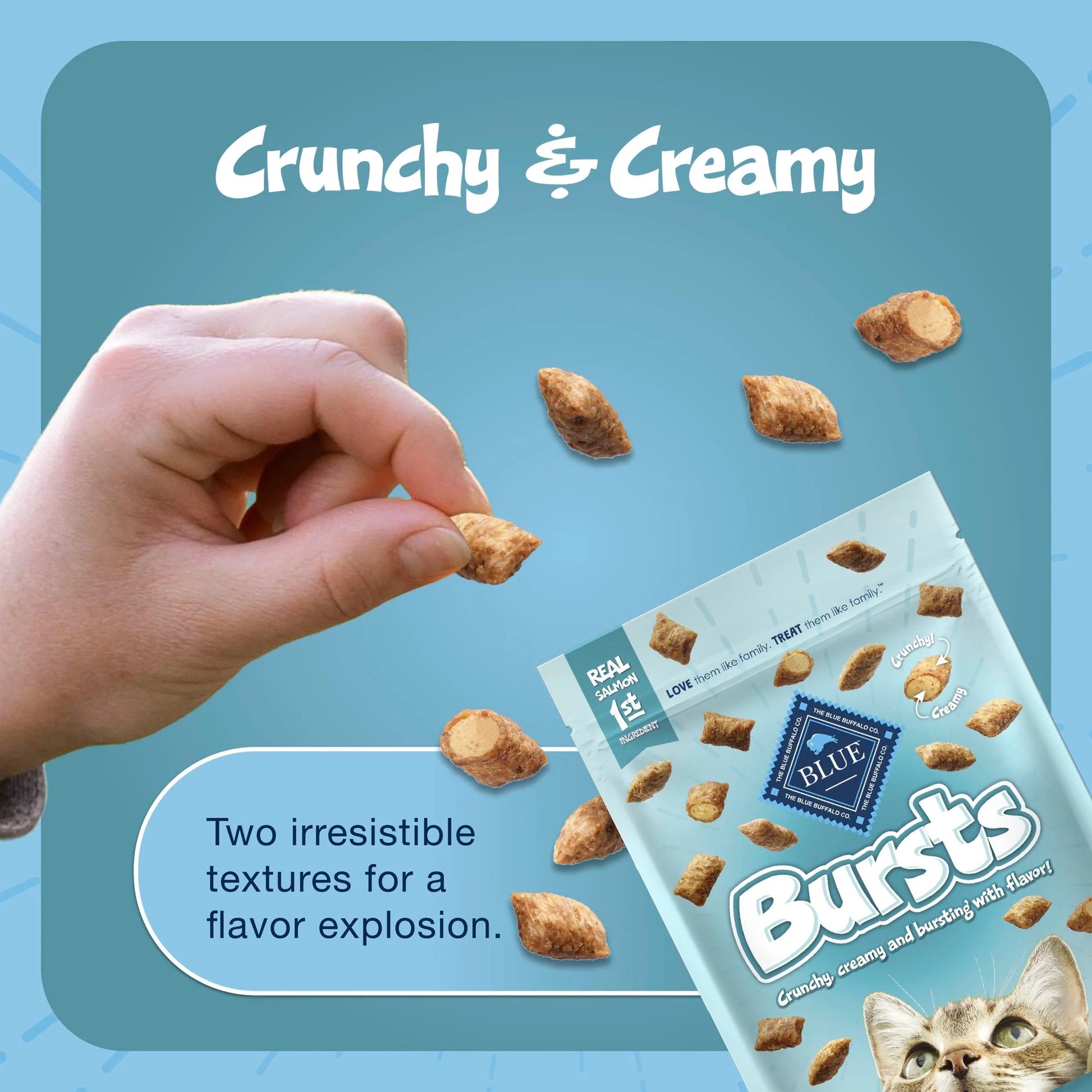 Blue Buffalo Bursts Crunchy & Creamy Cat Treats, Great for Training, Savory Seafood, 12-Oz Tub