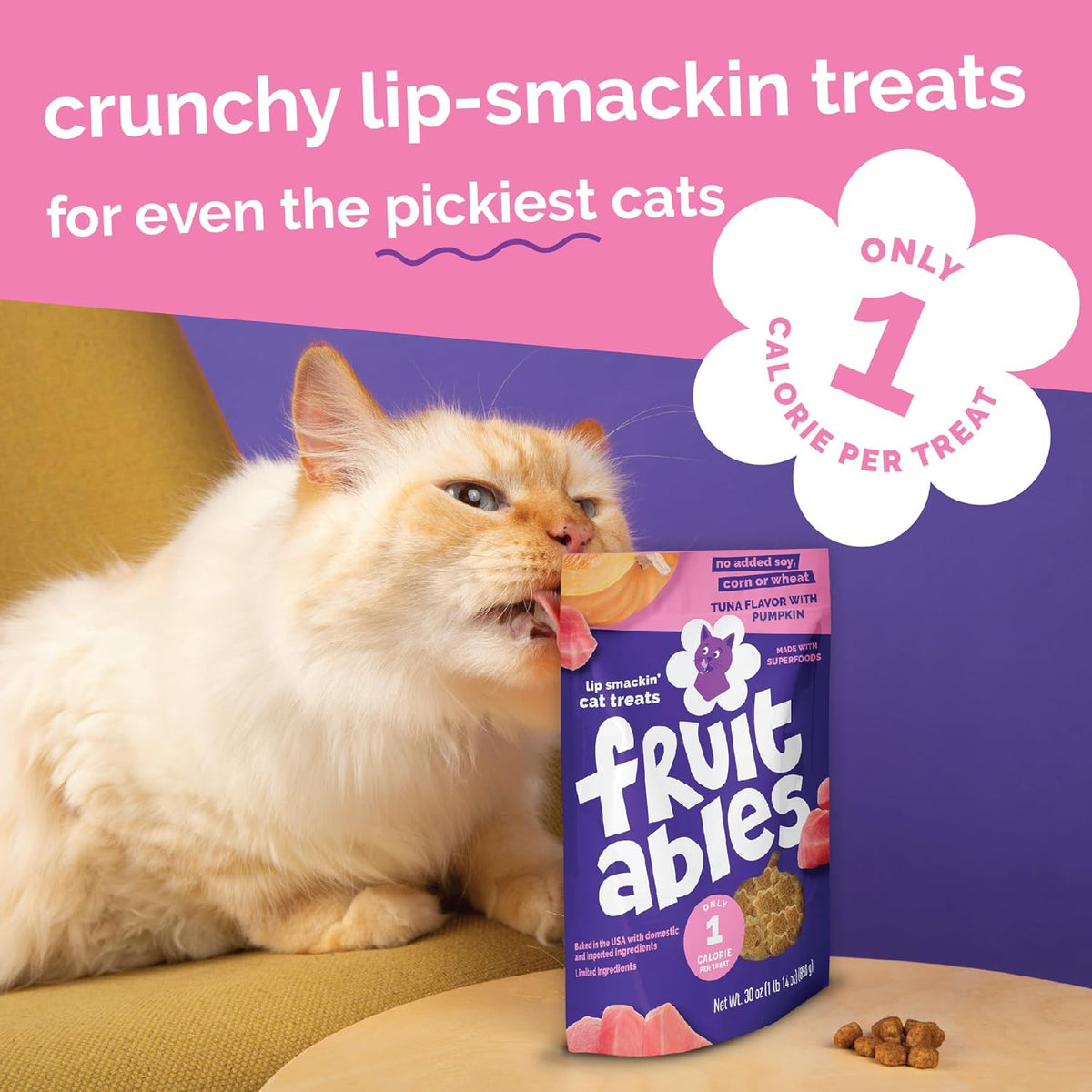 Fruitables Crunchy Cat Treats, Healthy Cat Treats, Tuna & Pumpkin, 30Oz