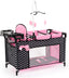 Bayer Baby Doll Furniture Set with Bed, Highchair & Hangers, Black/Pink | Nursery Station with Feeding Tray, Blanket, Pillow and Storage Compartment for 18 Inch Dolls. Encourages Roleplay