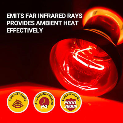 ECOSUB Reptile Heat Lamp 100W, 2Pcs E26 Basking Spot Light, Infrared Heat Lamp, Red