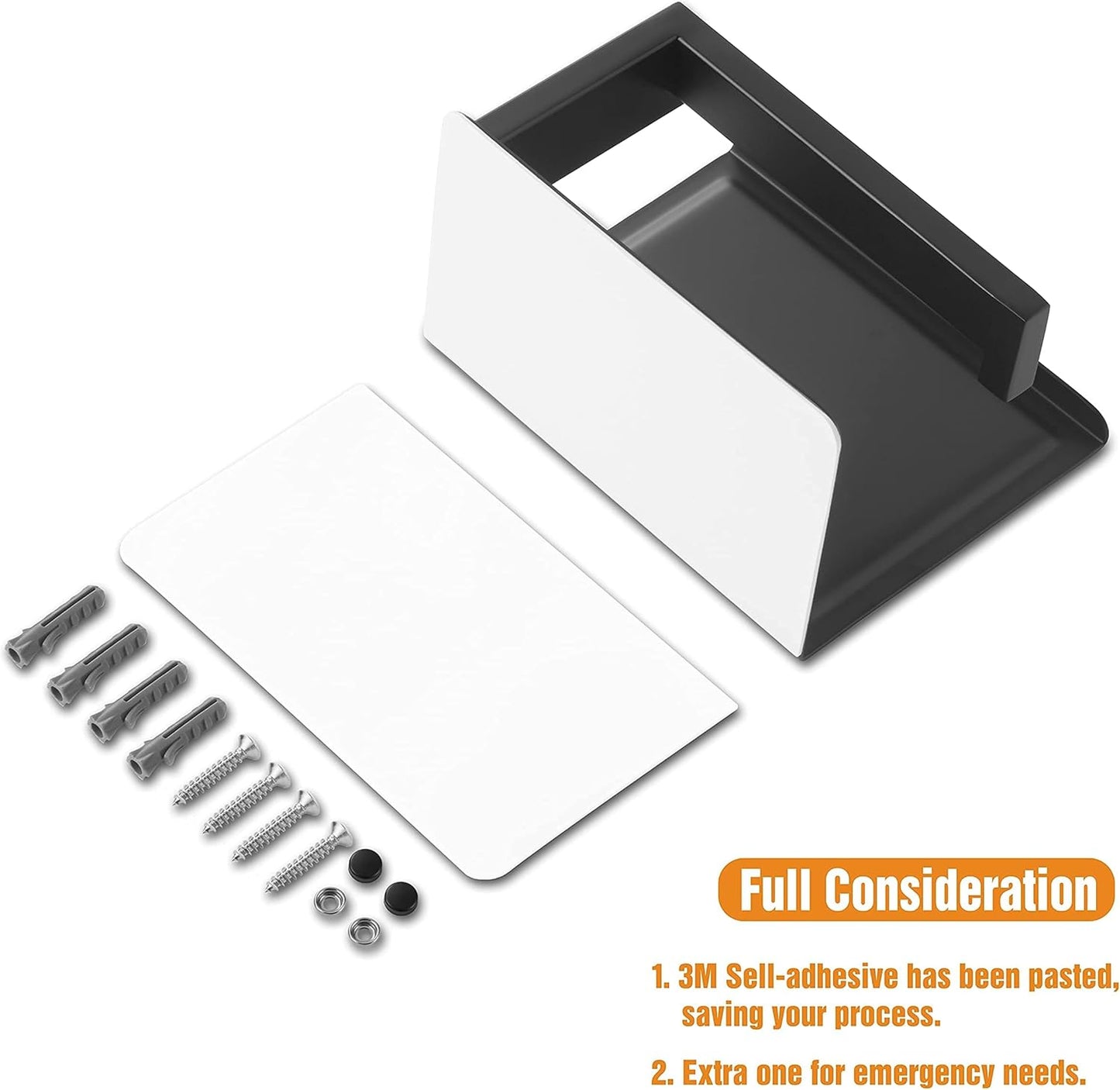 HITSLAM Toilet Paper Holder with Shelf, Stick on Matte Black Toilet Paper Roll Holder, Self Adhesive or Wall-Mount with Screws for Bathroom,Washroom