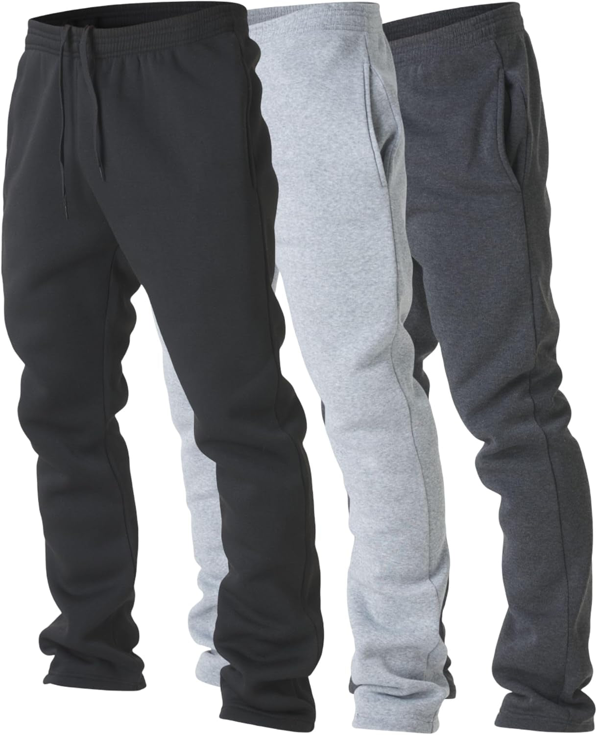 Ultra Performance 3 Pack Mens Fleece Wide Leg Sweatpants with Pockets, Open Bottom Workout Sweatpants for Men