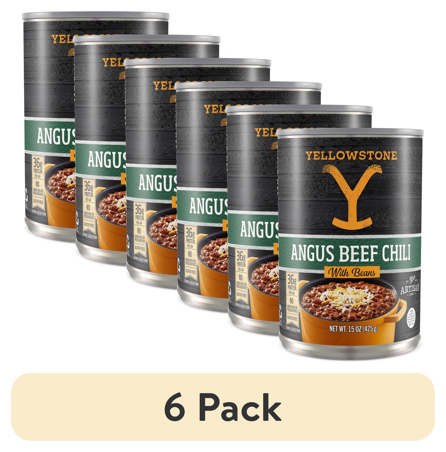 (6 Pack) Yellowstone Angus Beef Chili with Beans 15 Oz. Can Savory