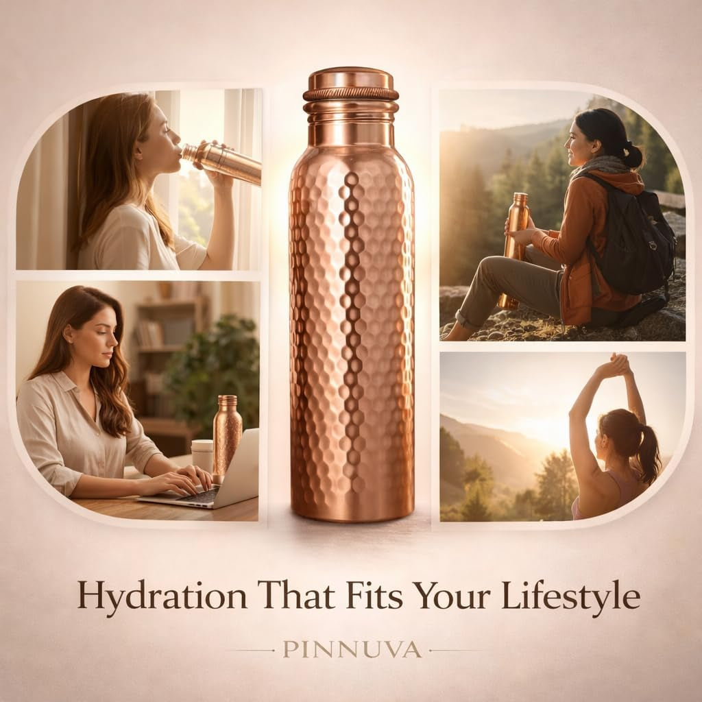 Copper Water Bottle 32Oz - Extra Large 100% Pure Ayurvedic Copper Water Bottle for Drinking, Wide Mouth, Leak-Proof Lid BPA Free Non-Insulated & Eco Friendly with Premium Quality