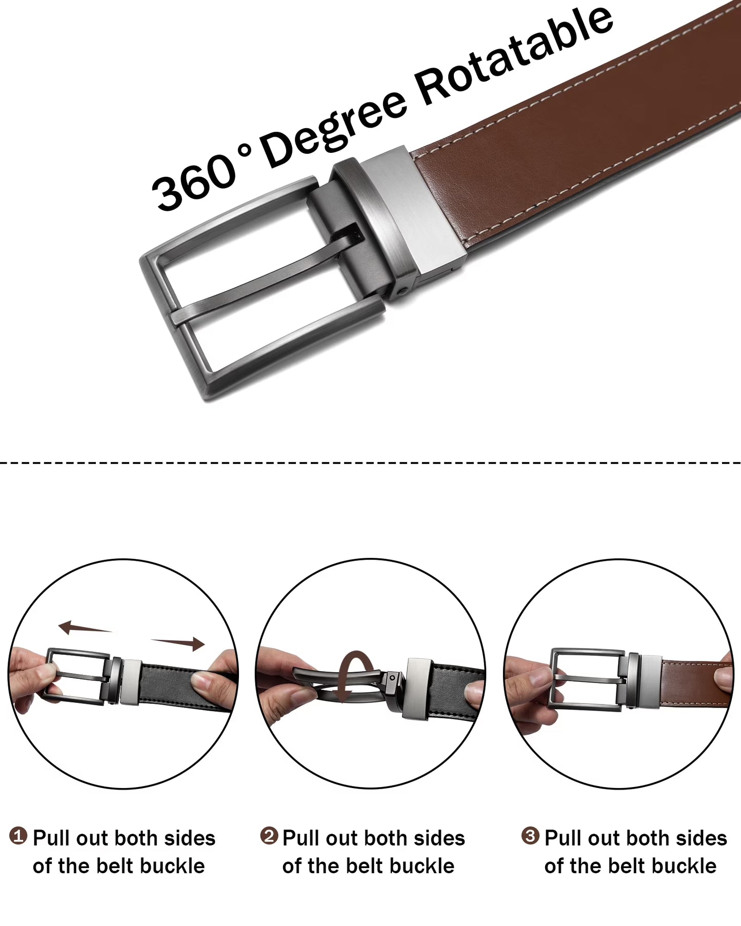 Maikun Belts for Men Reversible Leather Belt Dress Casual Men Belts One Belt Reverse for 2 Sides