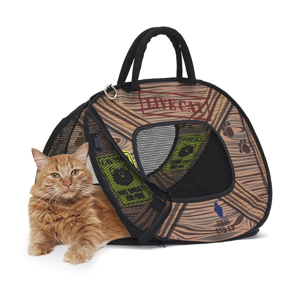 Sportpet Designs Cat Carrier with Zipper Lock- Foldable Travel Cat Carrier, 15"X20"X14", Cats and Kittens