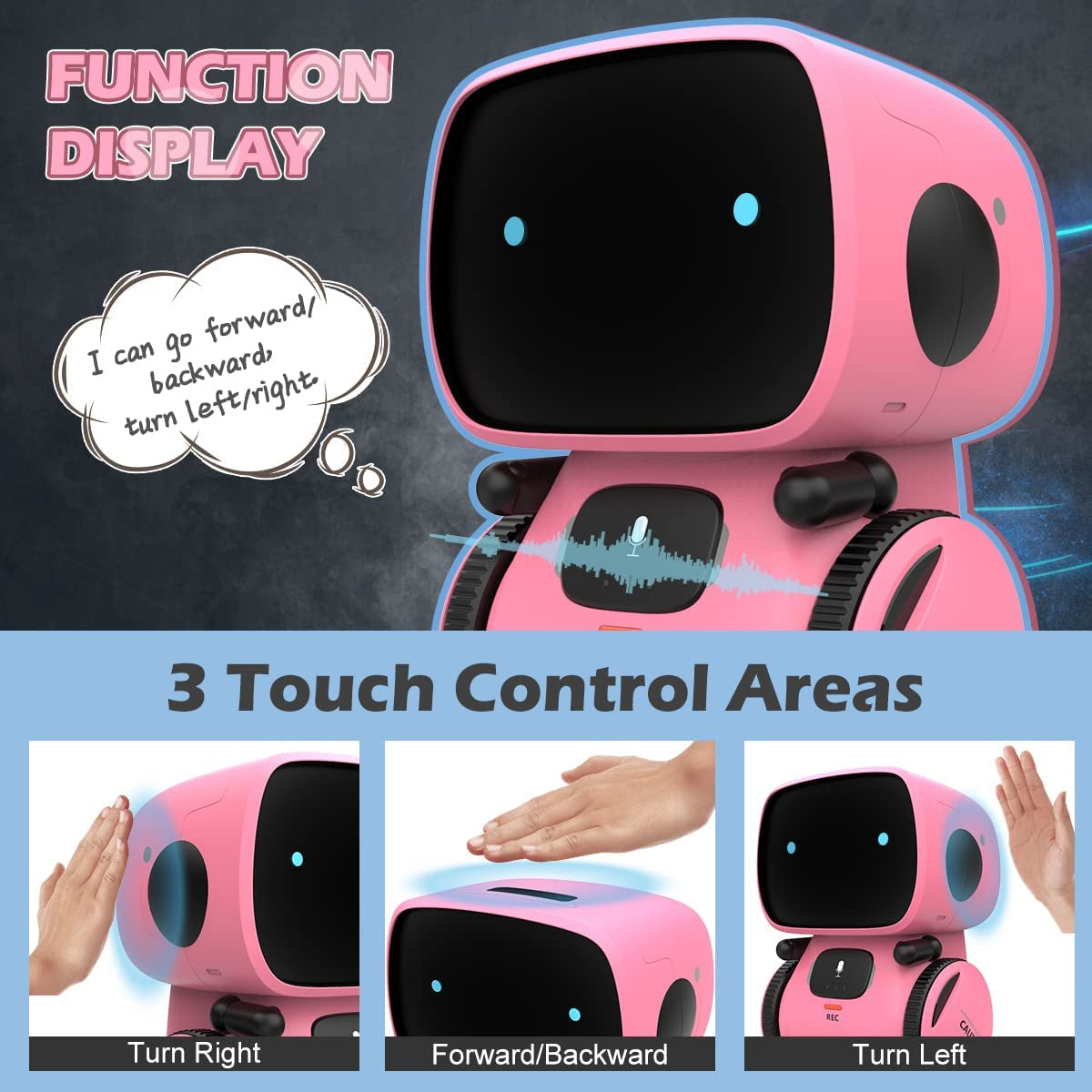 Kaekid Robots for Girls 3-5, Interactive Smart Robotic with Touch Sensor, Voice Control, Speech Recognition, Singing, Dancing, Repeating and Recording, Gift for Kids