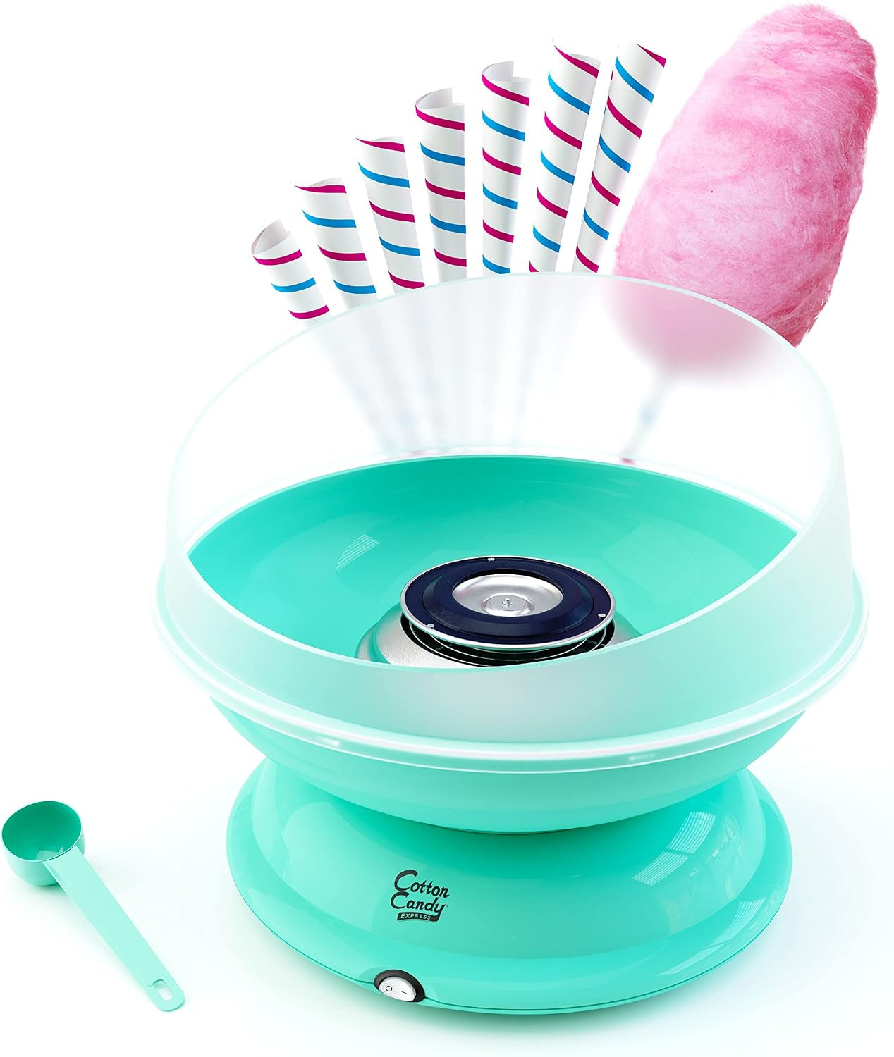 Cotton Candy Express Floss Sugar Variety Pack with 10 Total 11Oz Plastic Jars Flossing Sugars Bundled with Cotton Candy Express CC1000-S Cotton Candy Machine, Teal.