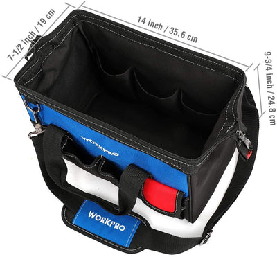 WORKPRO 14-Inch Tool Bag, Multi-Pocket Tool Organizer with Adjustable Shoulder Strap
