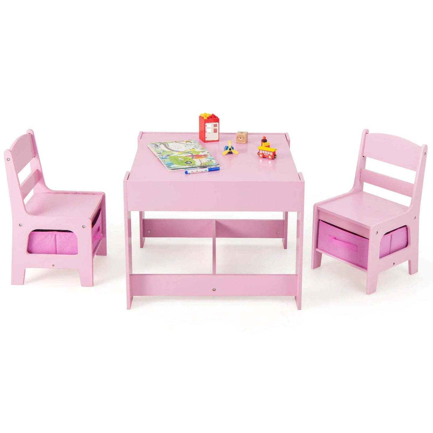 Costway 3 in 1 Wood Activity Table Chair Set W/Storage Box Pink