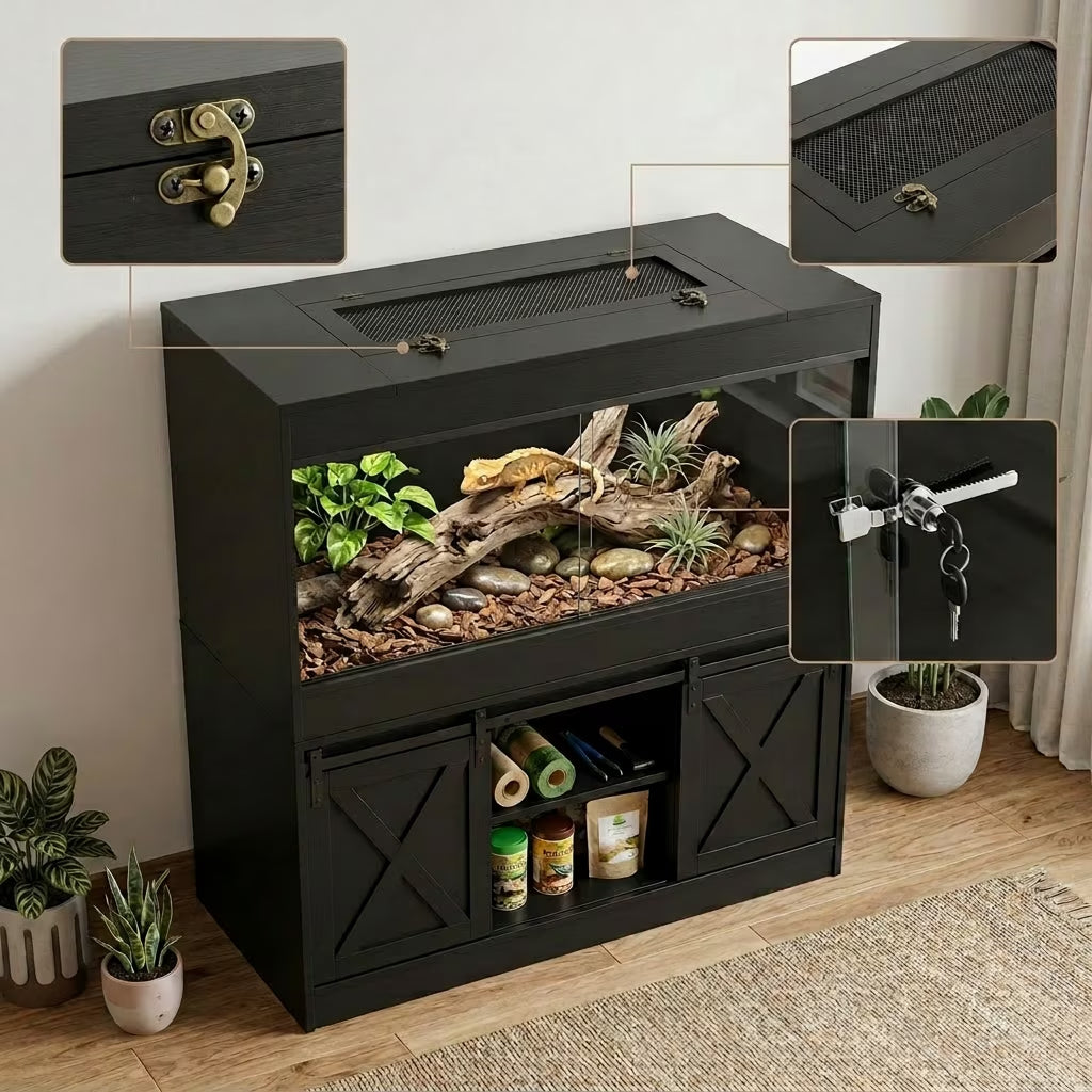 Nordee 120 Gallon 4X2X2 Reptile Tank with Stand & Sliding Glass Doors, Reptile Enclosure for Bearded Dragons, Geckos, Lizards and Snakes