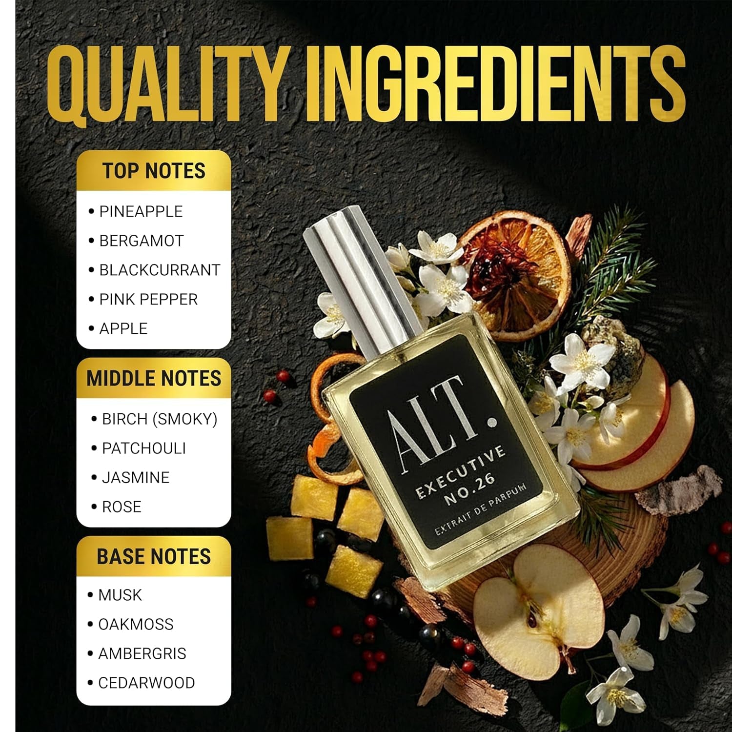 ALT. FRAGRANCES Executive No. 26 - Inspired by Avntus, Perfume for Men, Extrait De Parfum, Long Lasting Woody Fruity Perfume for Men with Bergamot, Pineapple & Oakmoss, 60Ml