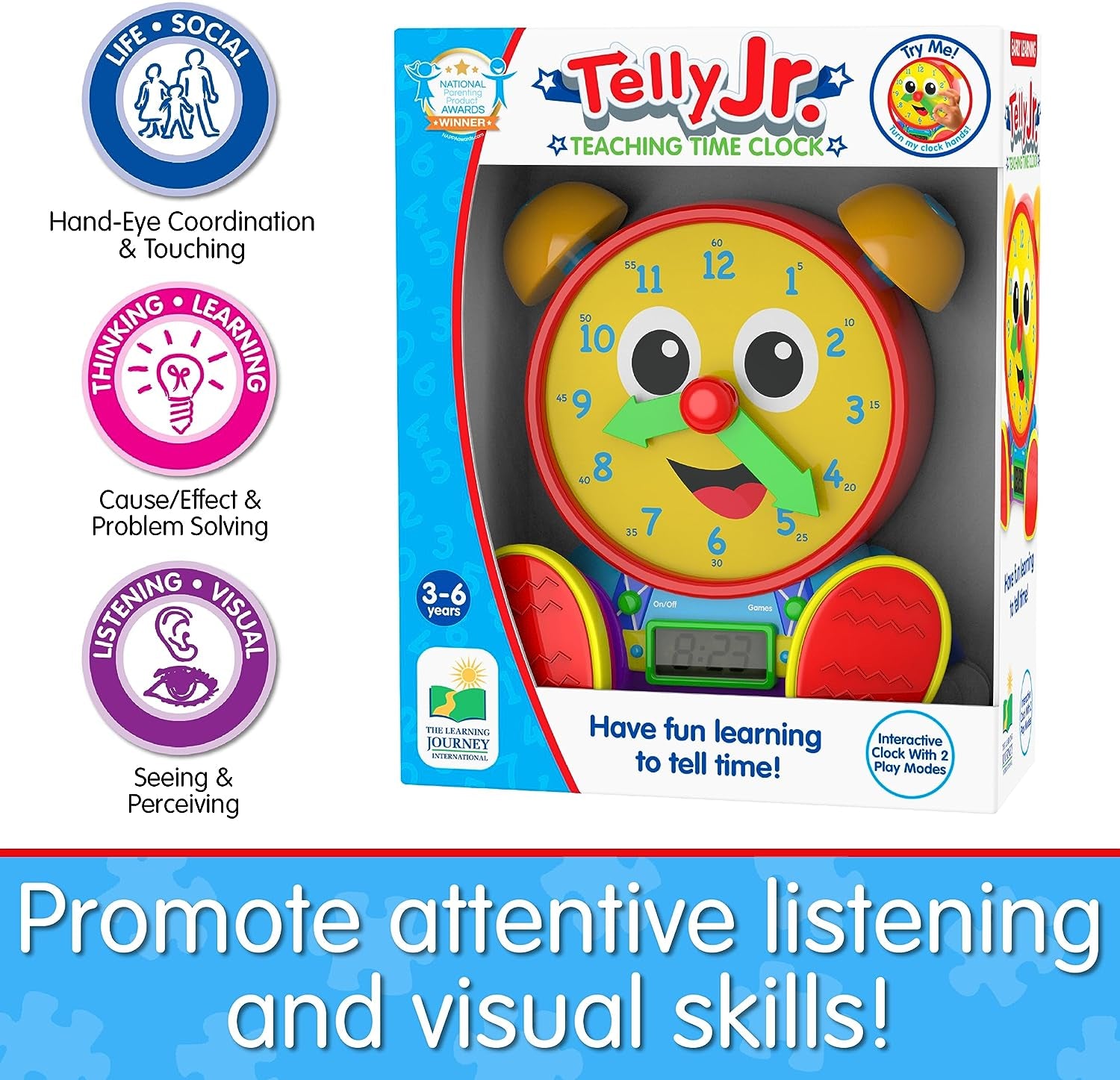 The Learning Journey - Telly Jr. Teaching Time Clock - Primary Color - Telling Time Teaching Clock - Toddler Toys & Gifts for Boys & Girls Ages 3 Years and up - Award Winning Toys