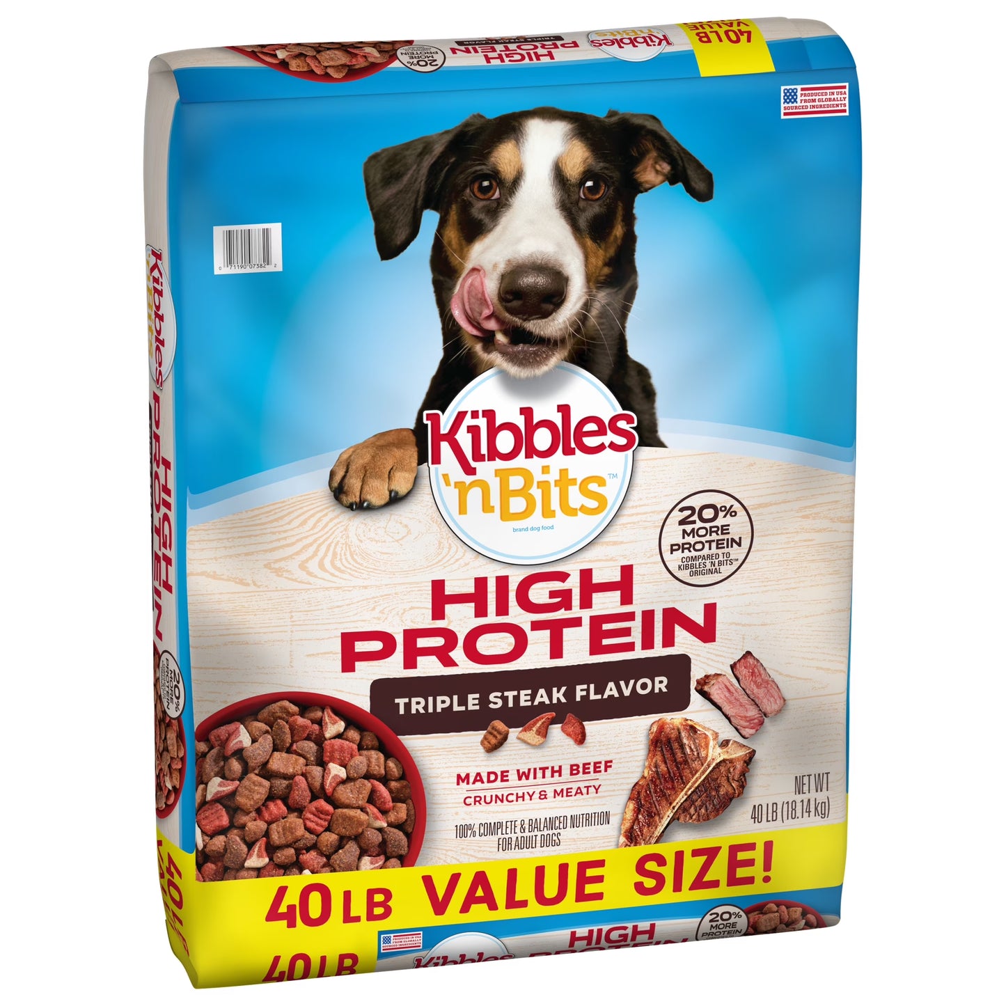 Kibbles 'N Bits Triple Steak Flavor Dry High Protein Dog Food 40 Lb Bag