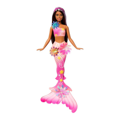 Mermaid Toy Dolls with Surprise Magic Blooming Flowers Feature, Ombre Tails, Pearl Headband Accessory & Long Brown Hair with Purple Highlights