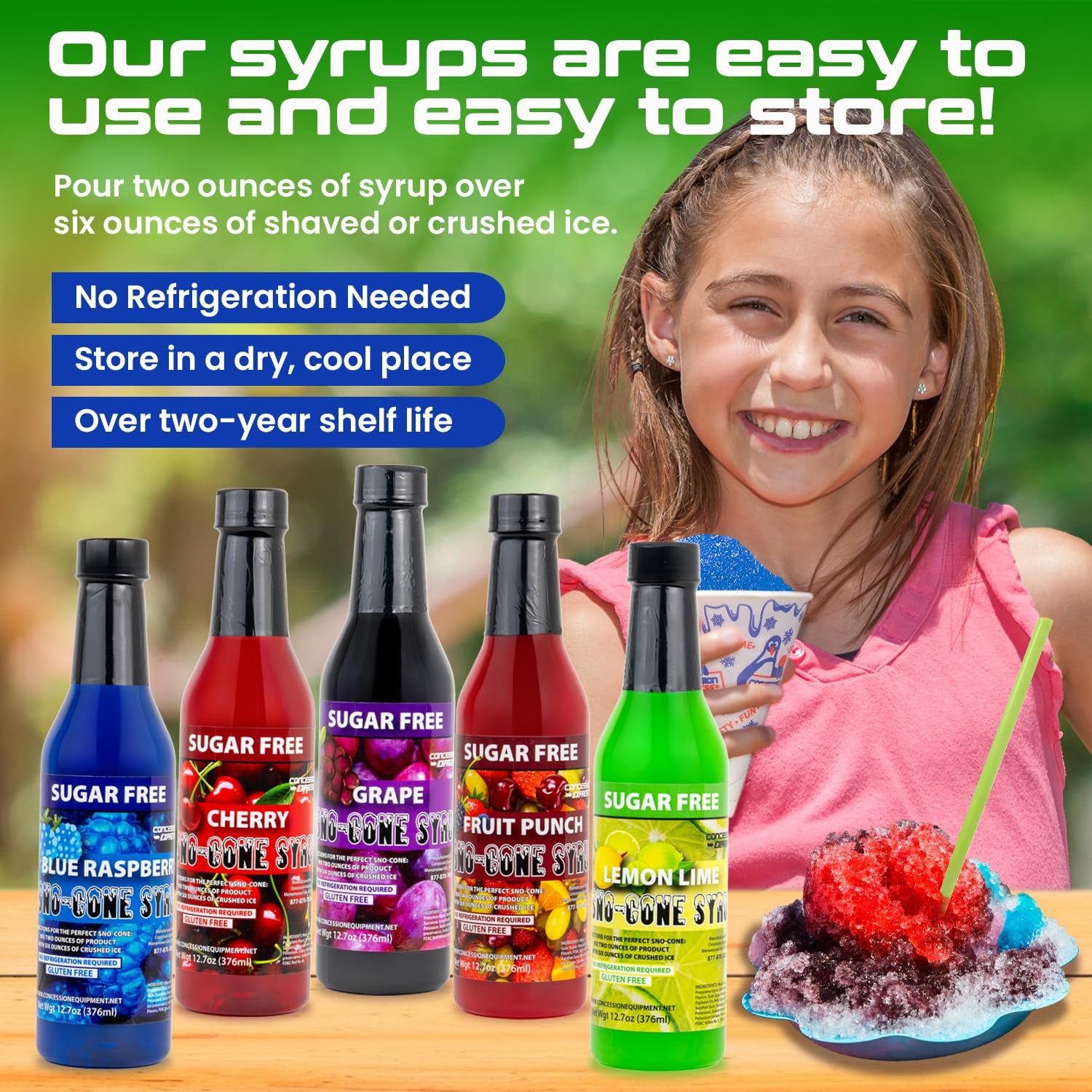 Concession Express Sugar Free Snow Cone Syrup Variety Pack, 12.7 Oz Bottles (12 Pack) – Blue Raspberry, Cherry, Cherry Lime, Fruit Punch, Grape, Lemon Lime, Orange, Pina Colada, Pink Lemonade, Raspberry Lemonade, Strawberry, and Watermelon