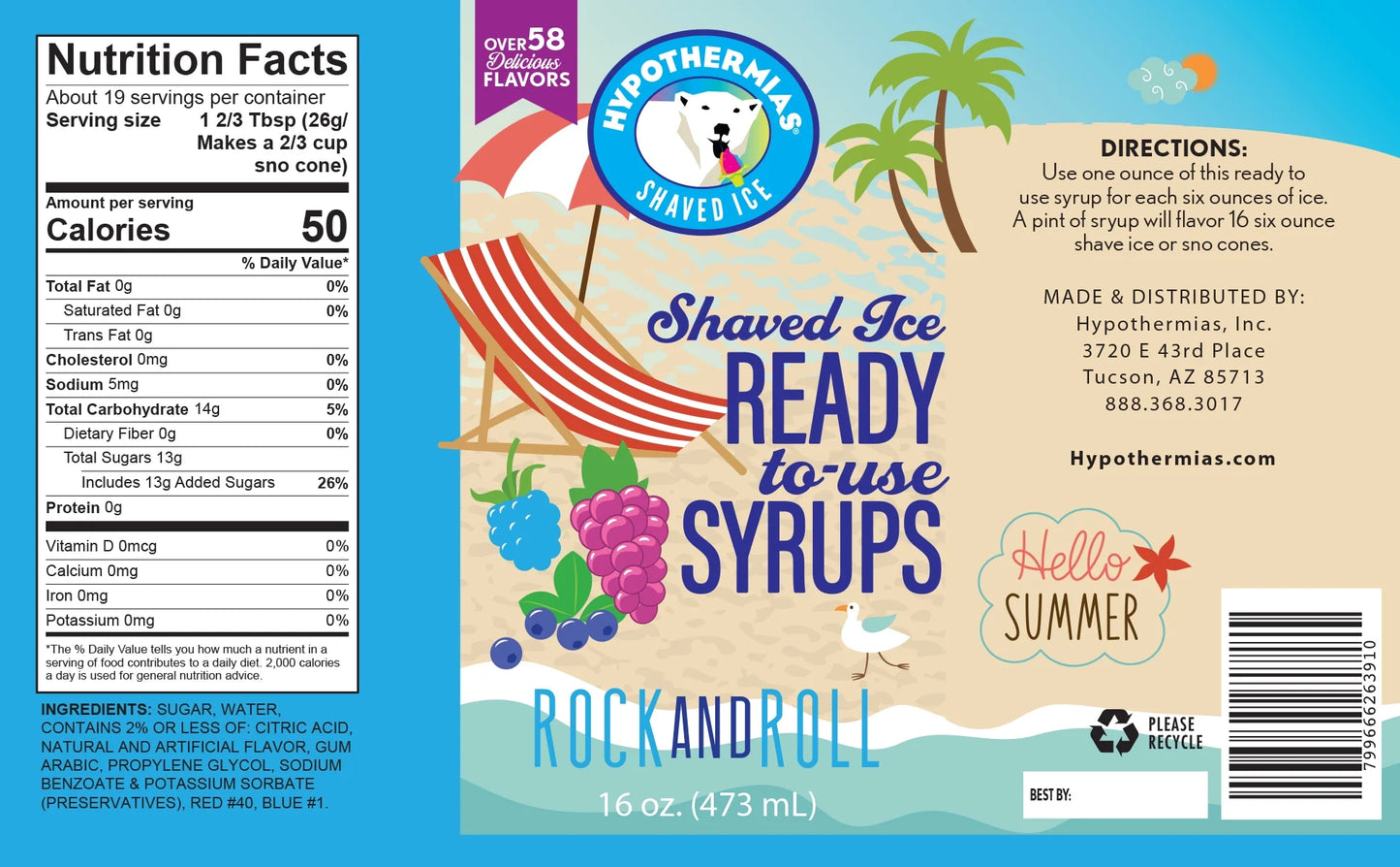 Hypothermias Handcrafted Shaved Ice & Snow Cone Syrup Variety Pack TIGERS BLOOD, ROCK and ROLL, WILD THING (3 Pints - 16 Fl. Oz Each)