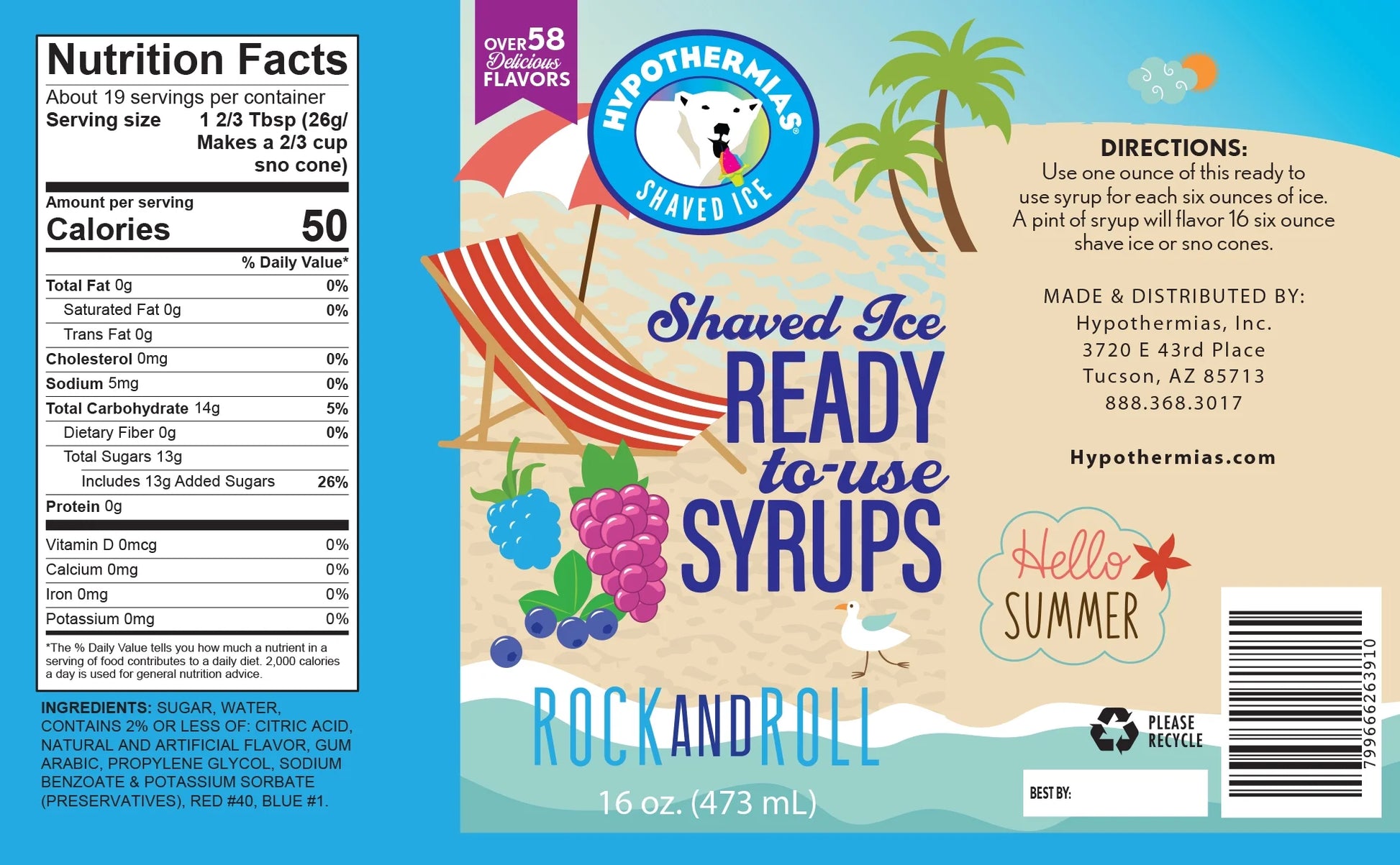 Hypothermias Handcrafted Shaved Ice & Snow Cone Syrup Variety Pack TIGERS BLOOD, ROCK and ROLL, WILD THING (3 Pints - 16 Fl. Oz Each)