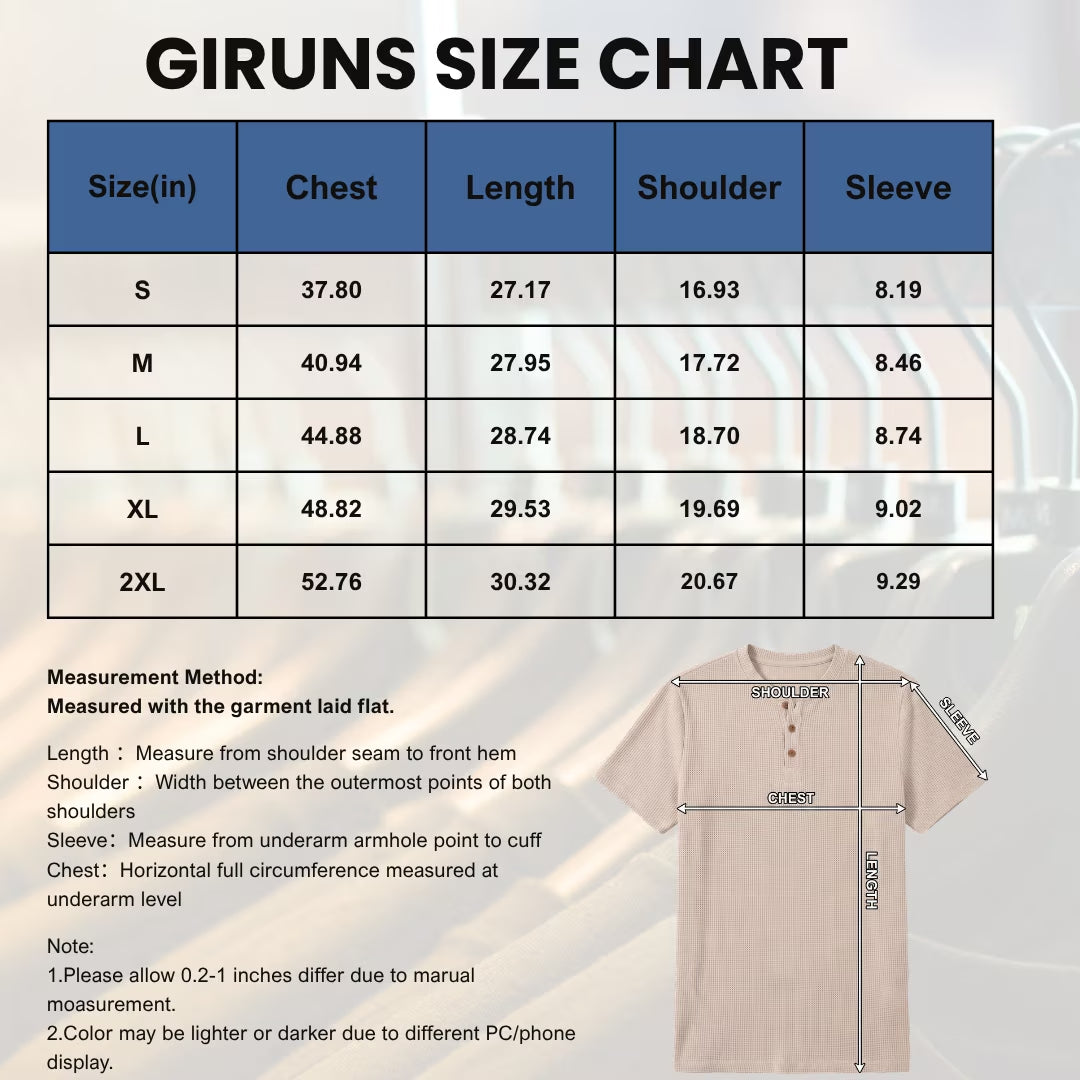GIRUNS Men'S Short Sleeve Waffle Henley T-Shirt Summer Casual Tee for Men