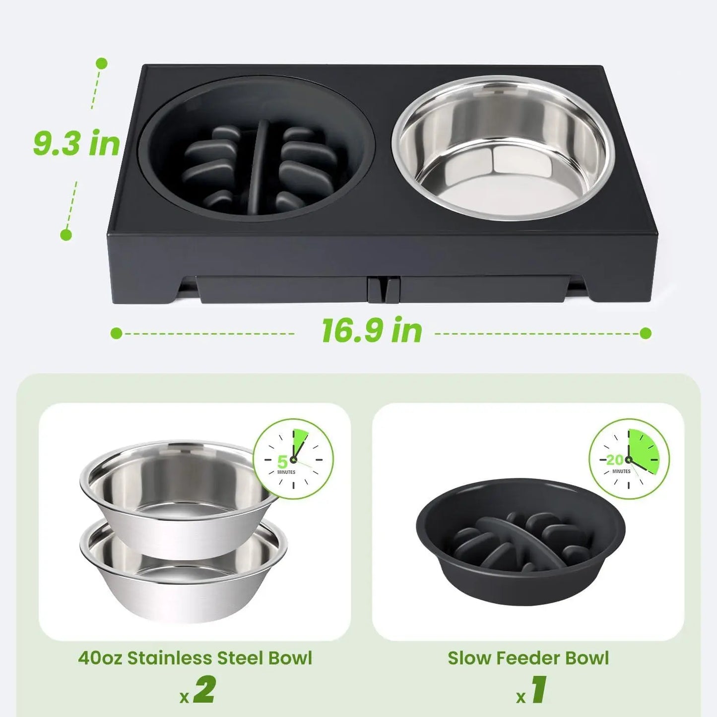 Niubya Elevated Dog Bowls, 5 Adjustable Heights Raised Dog Bowl Stand, with 2 Stainless Steel Dog Food Bowls and 1 Slow Feeder Dog Bowl, Adjusts to Height 3.2" to 12.2" for Small Medium Large Dogs NIUHEE