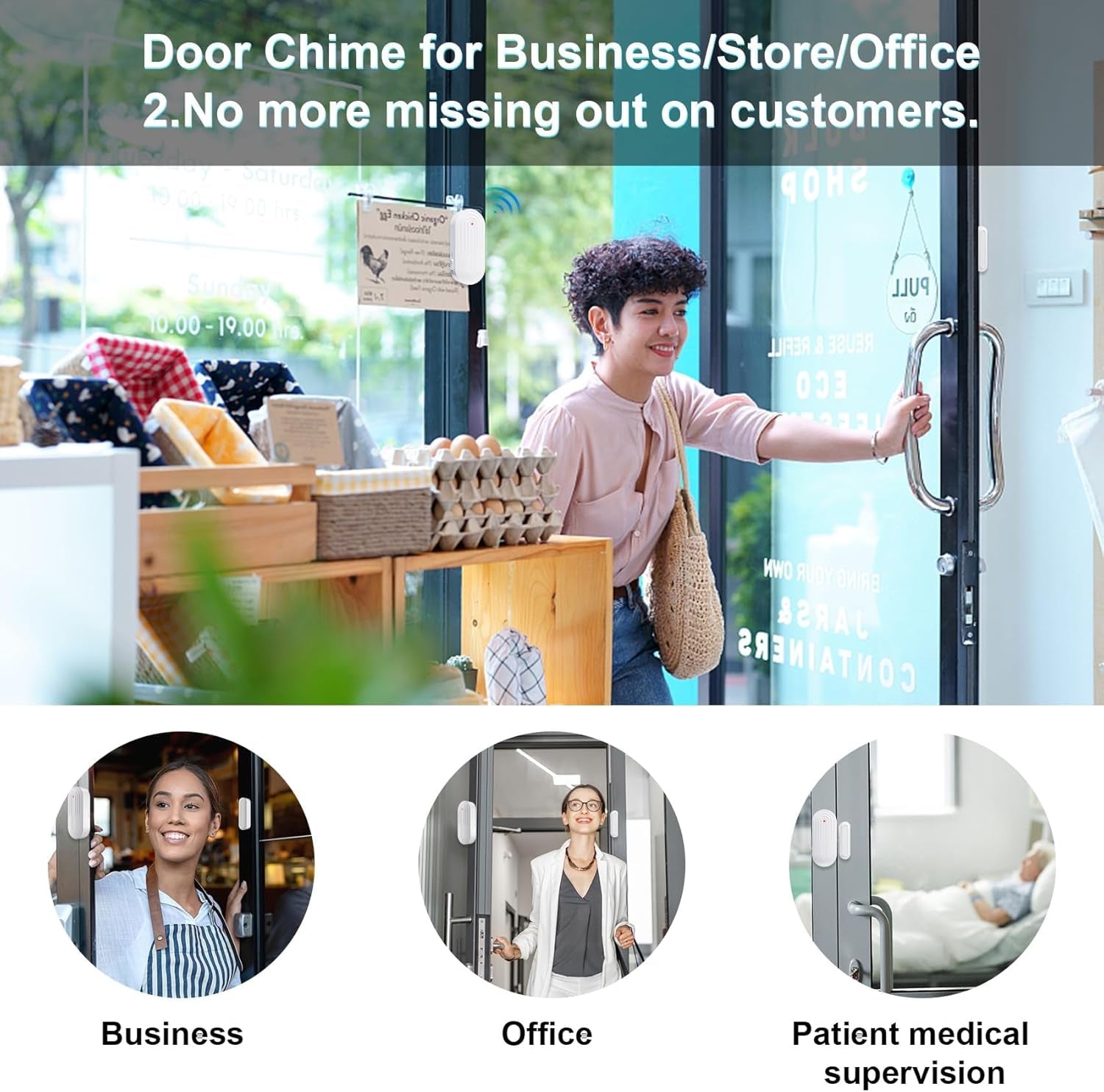 Door Chime,Sanjie Wireless Door Sensor Chime When Door Opens,Door Entry Alarm Chime for Business/Home/Kids,500 FT Range,26 Chimes 5 Adjustable Volume, 2 Sensors + 1 Receivers
