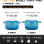 Bruntmor 2-In-1 Enamel Cast Iron Dutch Oven with Handles - Crock Pot Blue Cast Iron Pot with Skillet Lid - All-In-One Cookware Braising Pan for Casserole Dish - 7 Quart, Blue