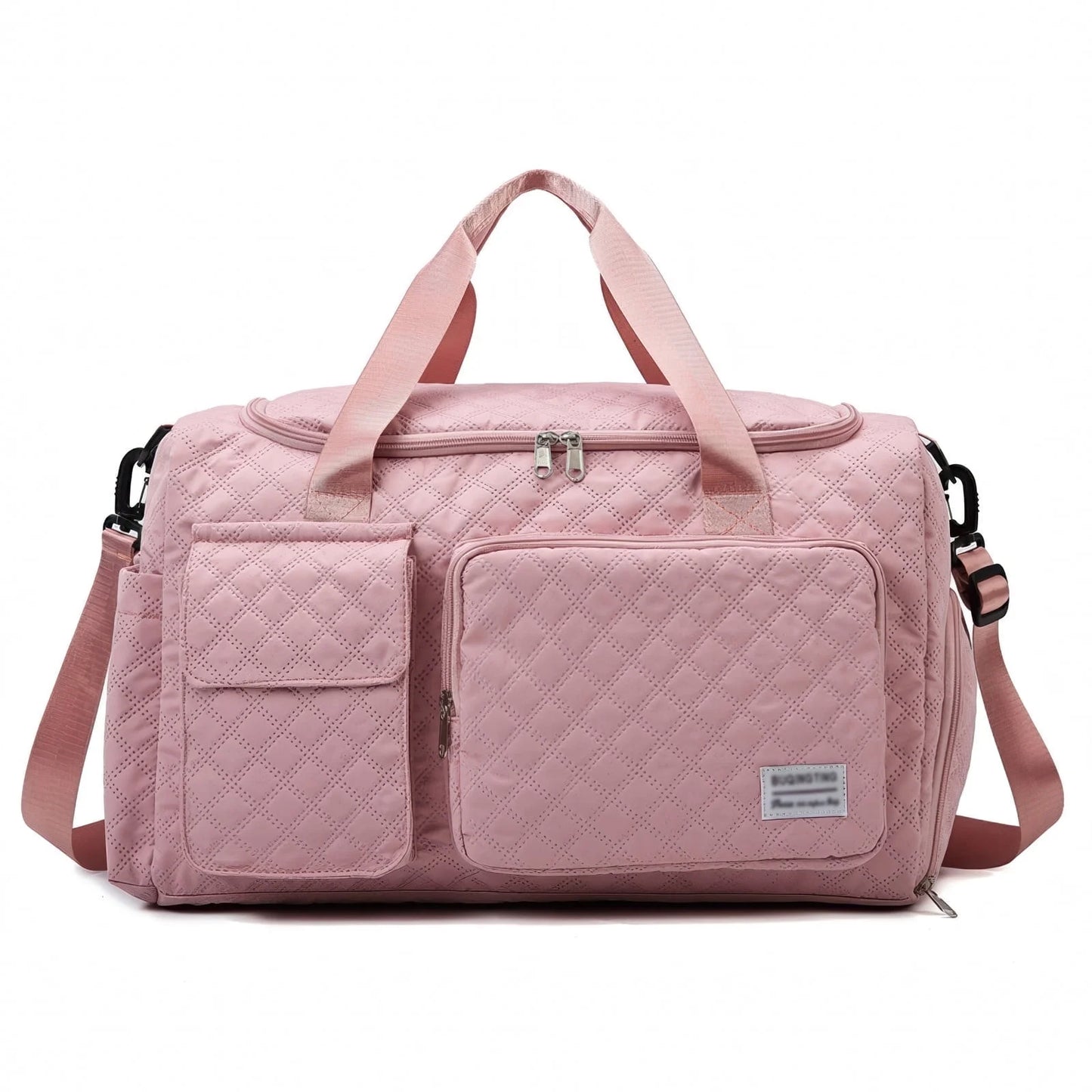 DAKIMOE Travel Duffle Bag for Women Men, Weekender Bags Carry on Gym Bag with Wet Pocket/Adjustable Strap/Shoe Compartment, Foldable Waterproof Overnight Tote Bag for Plane Sports Dance, Pink
