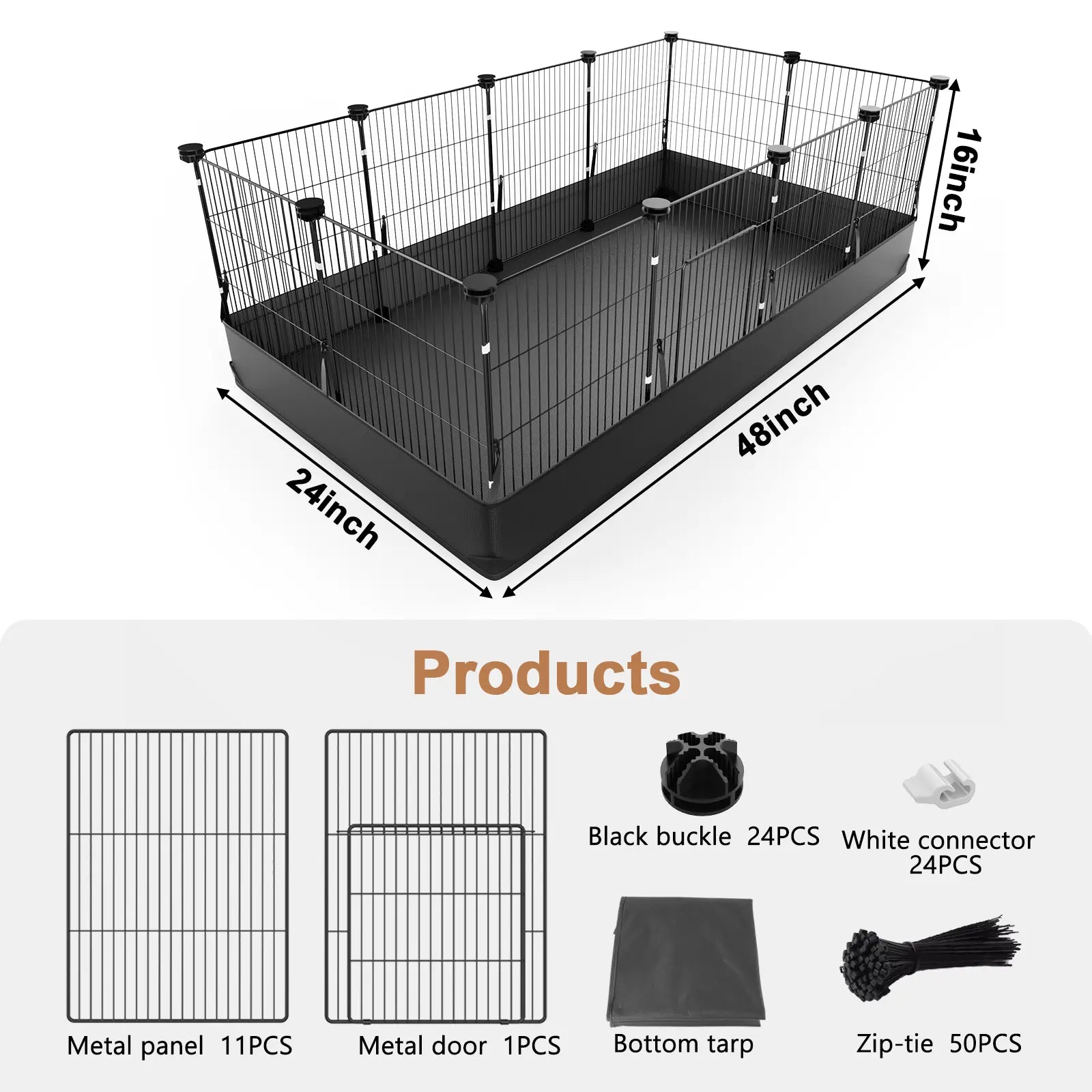 Guinea Pig Cages, Small Aniamal Playen with 600D Oxford Waterproof Linner, One-Hand Release Hook Design Bunny Run, 12 Panels Triple Fixing C&C Cage for Guinea Pigs, Bunny, Rabbit, Hedgehog, 48''L X 24''W X 16''Hc