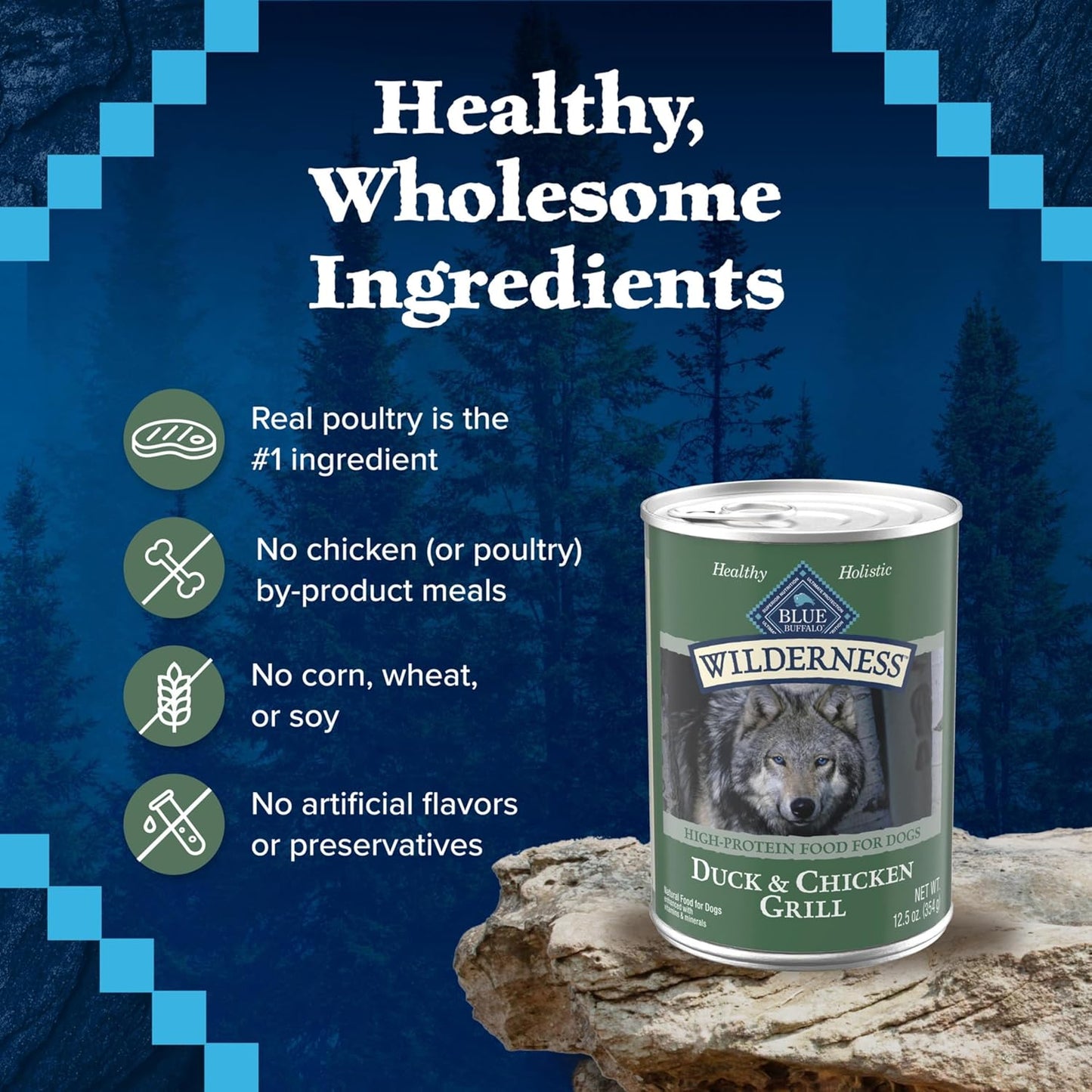 Blue Buffalo Wilderness Adult Wet Dog Food, High-Protein & Grain-Free, Made with Natural Ingredients, Duck & Chicken Grill, 12.5-Oz. Cans, 12 Count
