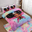 A Nice Night Black Girl Princess with Wings Comforter Set,Pink Gradient Glitter Rainbow Galaxy 6Pcs Kids Twin Size Bedding Set,Room Decor for Girls