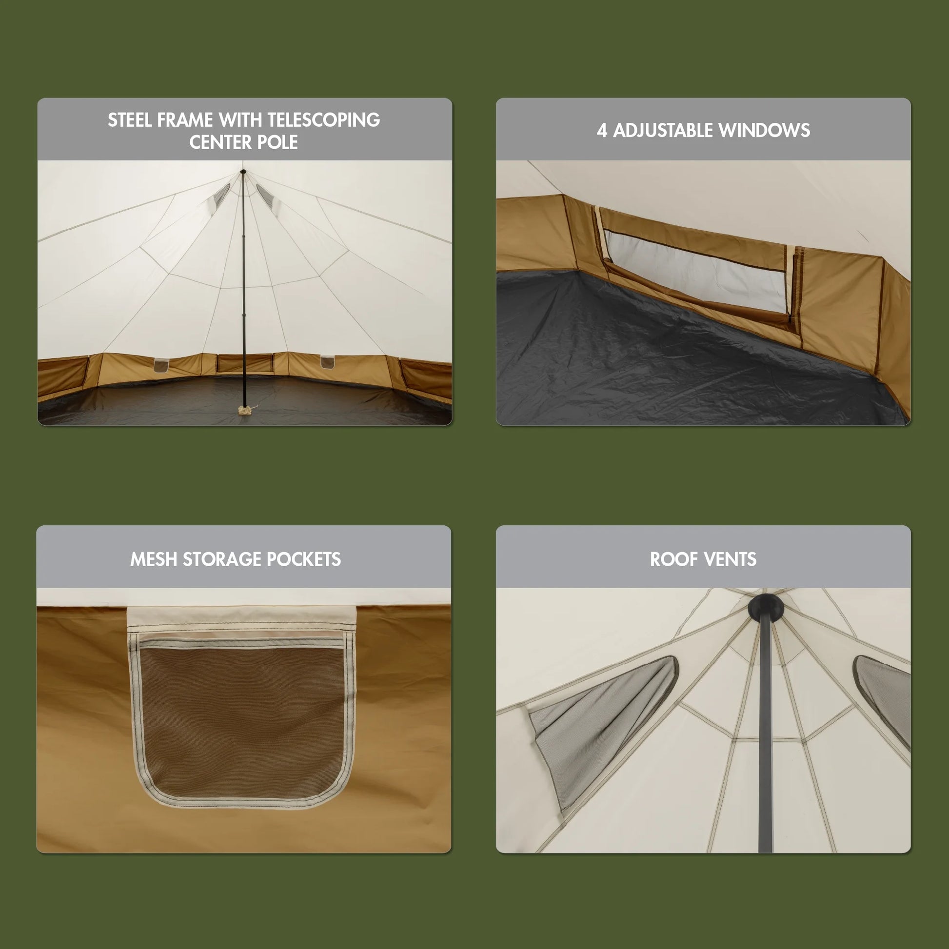 Ozark Trail 15' X 15' 8-Person Bell Tent with String Lights, 22.57 Lbs