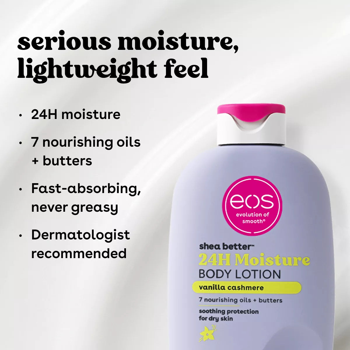 Eos Shea Better Moisture Body Lotion - Vanilla Cashmere - 16 Fl Oz: Plastic Pump, Hypoallergenic, Paraben-Free, for Dry Skin
