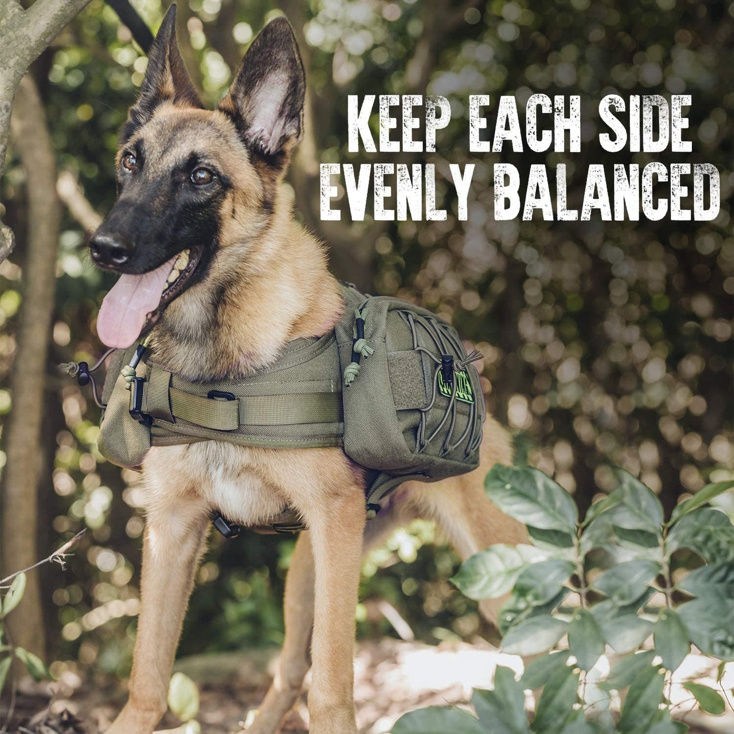 ONETIGRIS Tactical Dog Backpack for Medium & Large Dogs - Durable Nylon Hiking Pack with Spacious Side Pockets (Green, Large)