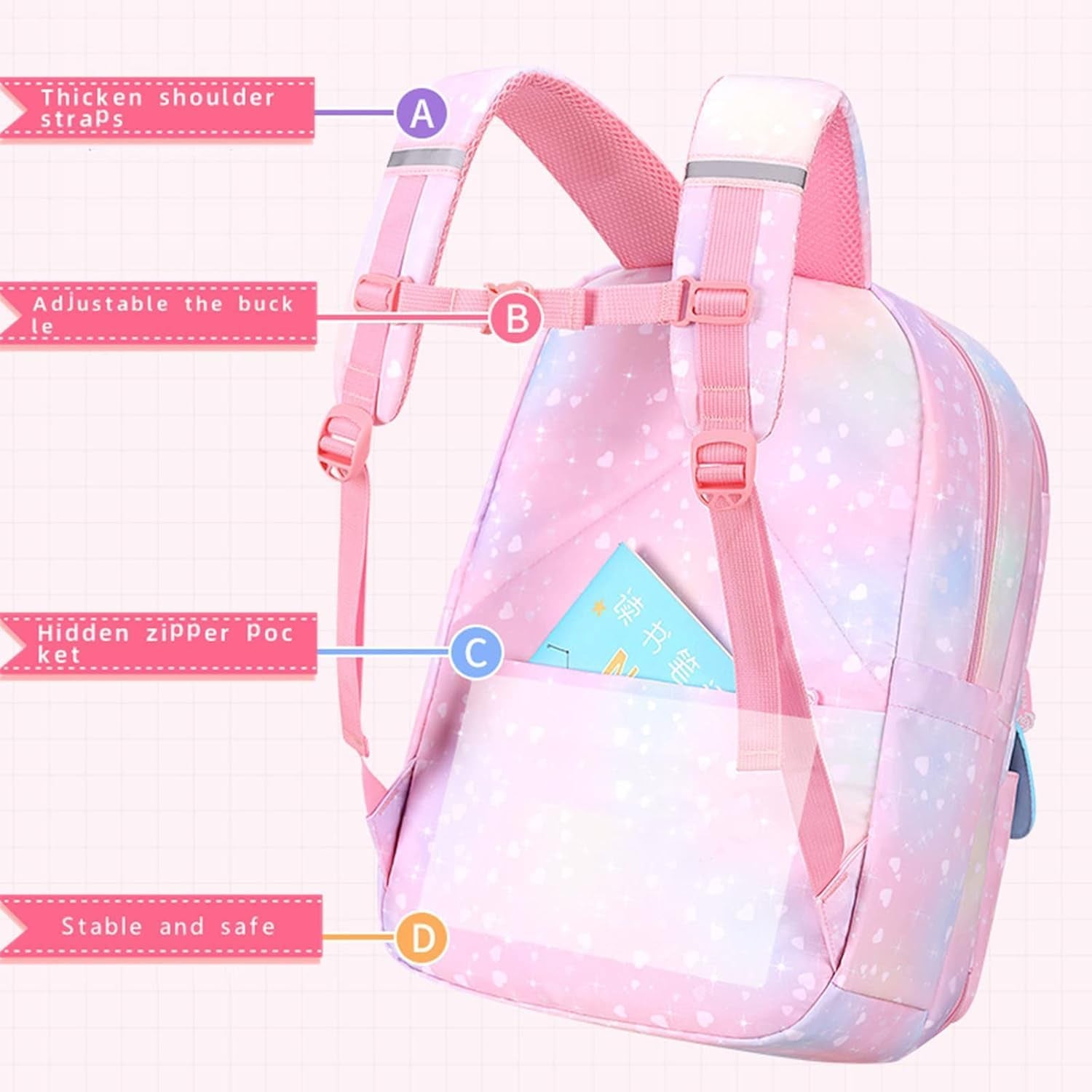 Kids Backpack for Girls.Girls Backpack,School Bag for Kids.Girlsteens Middle Student,Kawaii Children'S Book Bag Pink