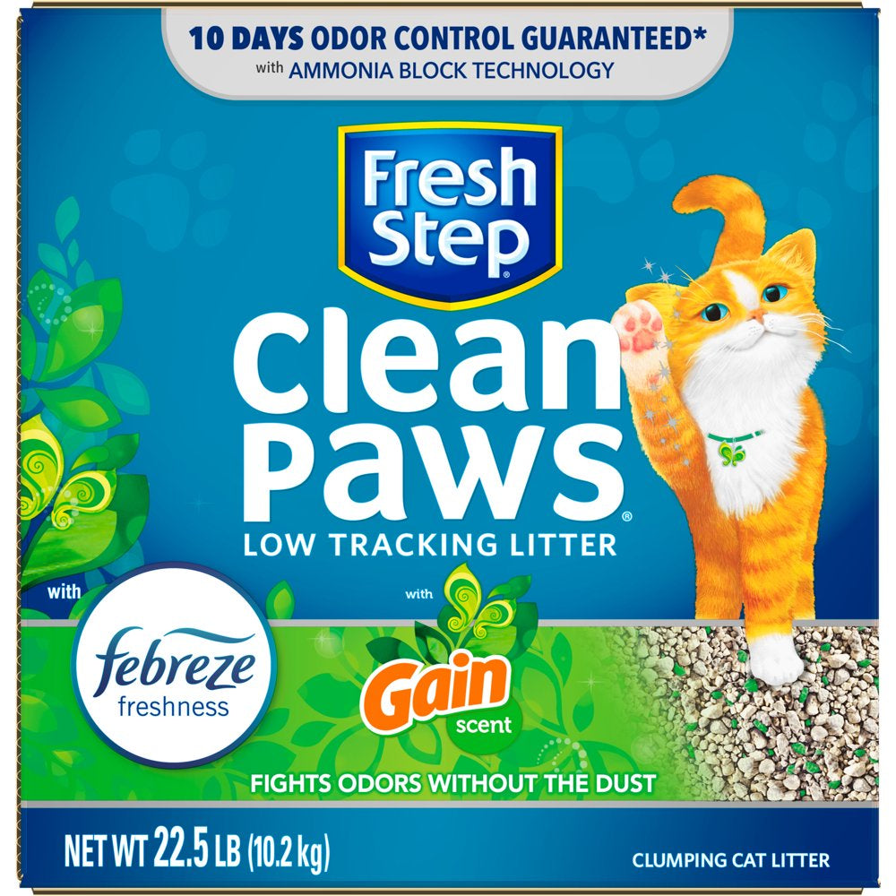 Fresh Step Clean Paws Cat Litter, Low-Tracking Clumping Litter with Febreze and Gain, 22.5 Lbs