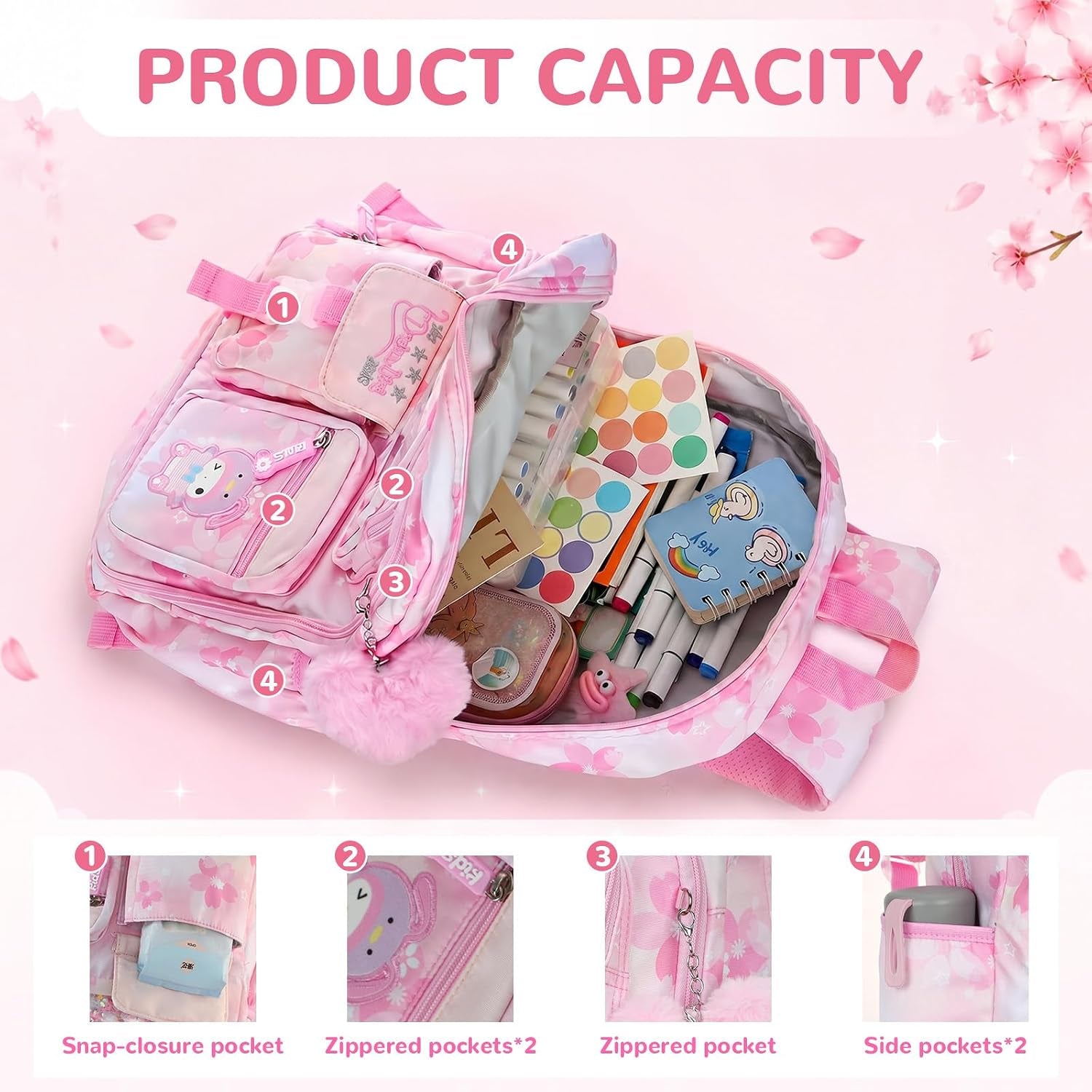 GOKTOW Girls Backpack School Bag for Students Kids Book Bag with Multiple Pockets Splash-Proof Children'S Backpack