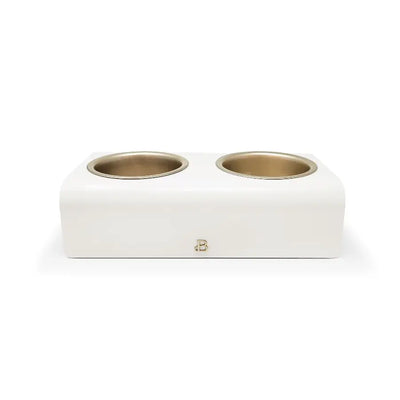 Double Elevated Stainless Steel Pet Bowl, 3-Cup, White by Drew Barrymore