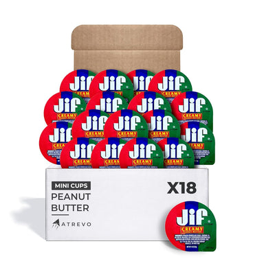 Peanut Butter To-Go Cups, Natural & Creamy 0.75 Oz Single-Serve, Pack of 18 with Wooden Spoons - Office Holiday Snacks, Coworker Gift Ideas, Secret Santa Gift, Holiday Treats